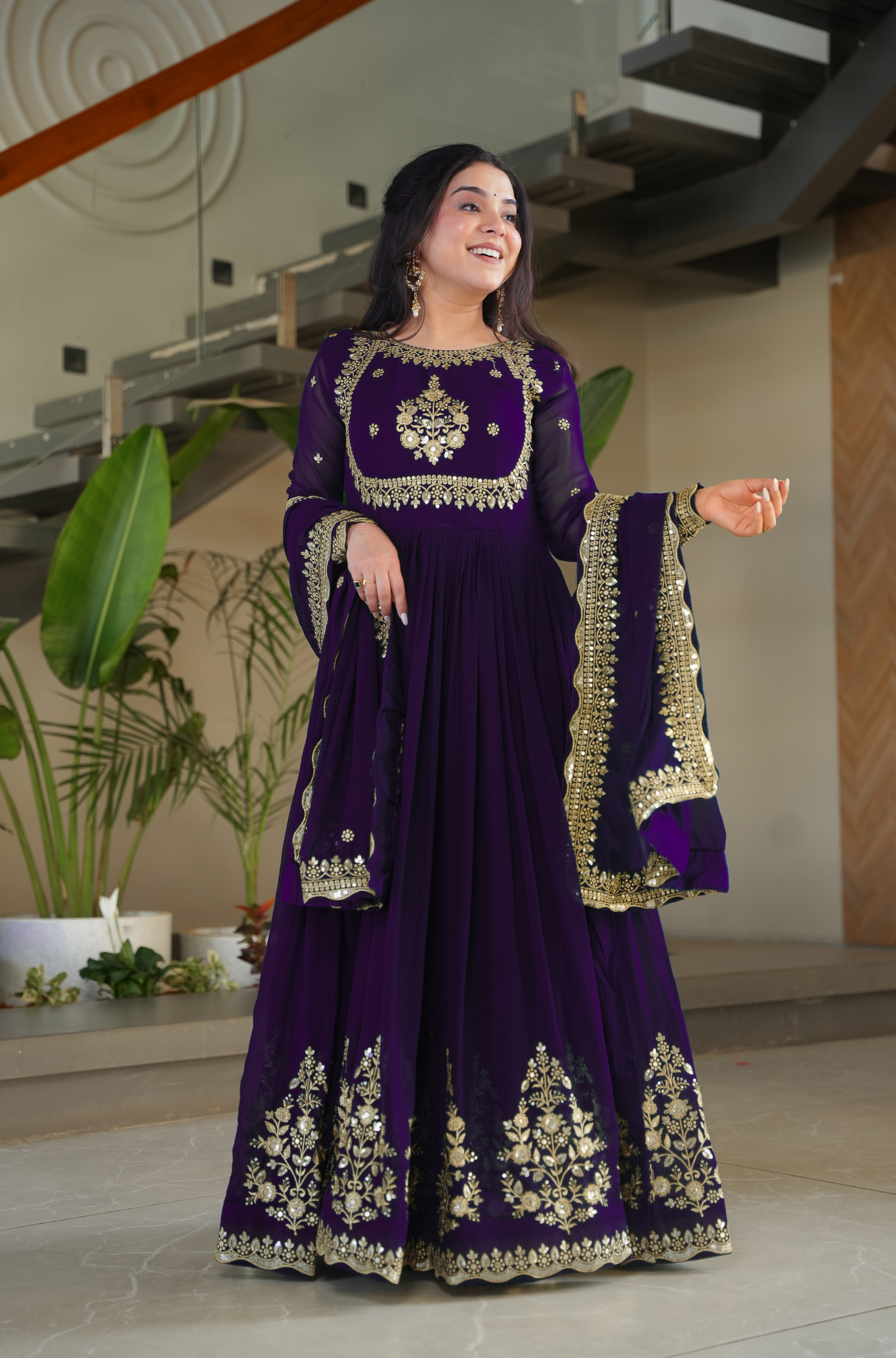 Women Embroidered Anarkali Gown with Dupatta