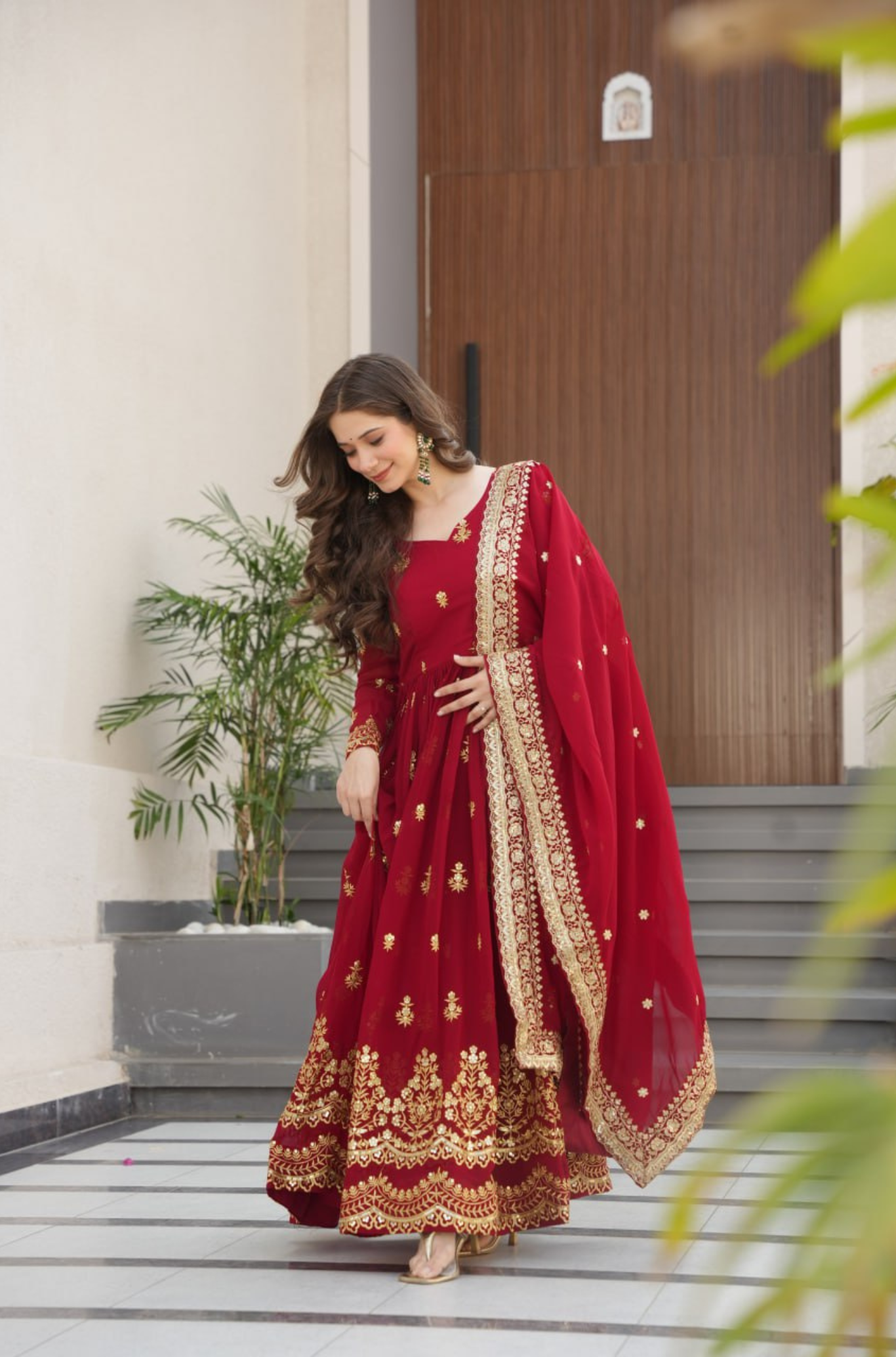Women's Embroidered Anarkali Gown Set with Dupatta