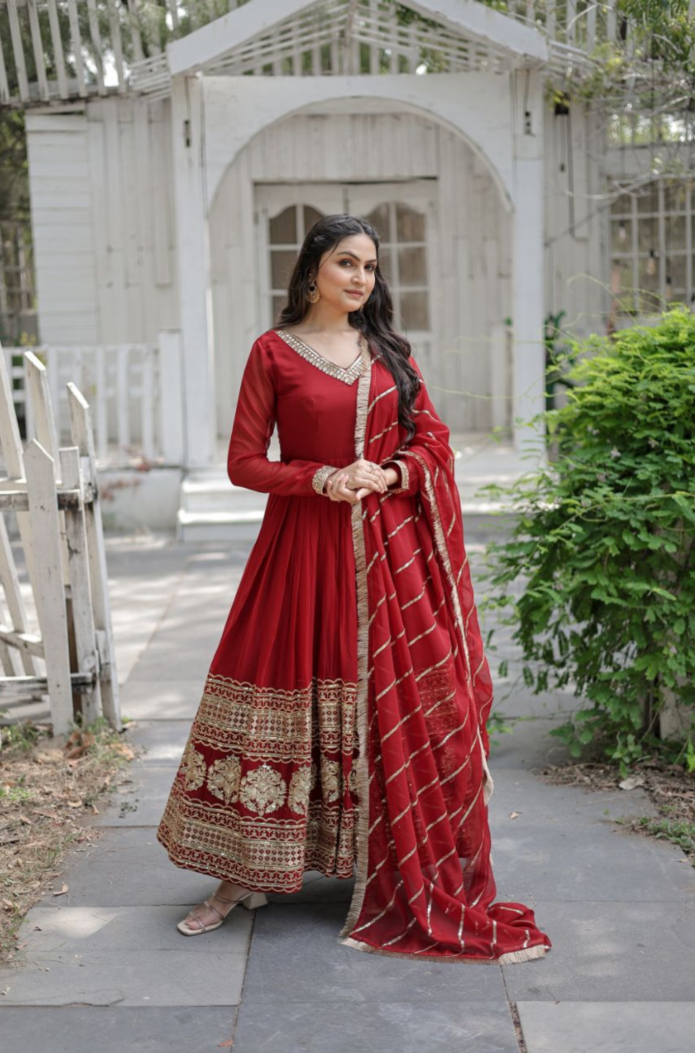 Women's Designer Embroidered Anarkali Gown with Dupatta