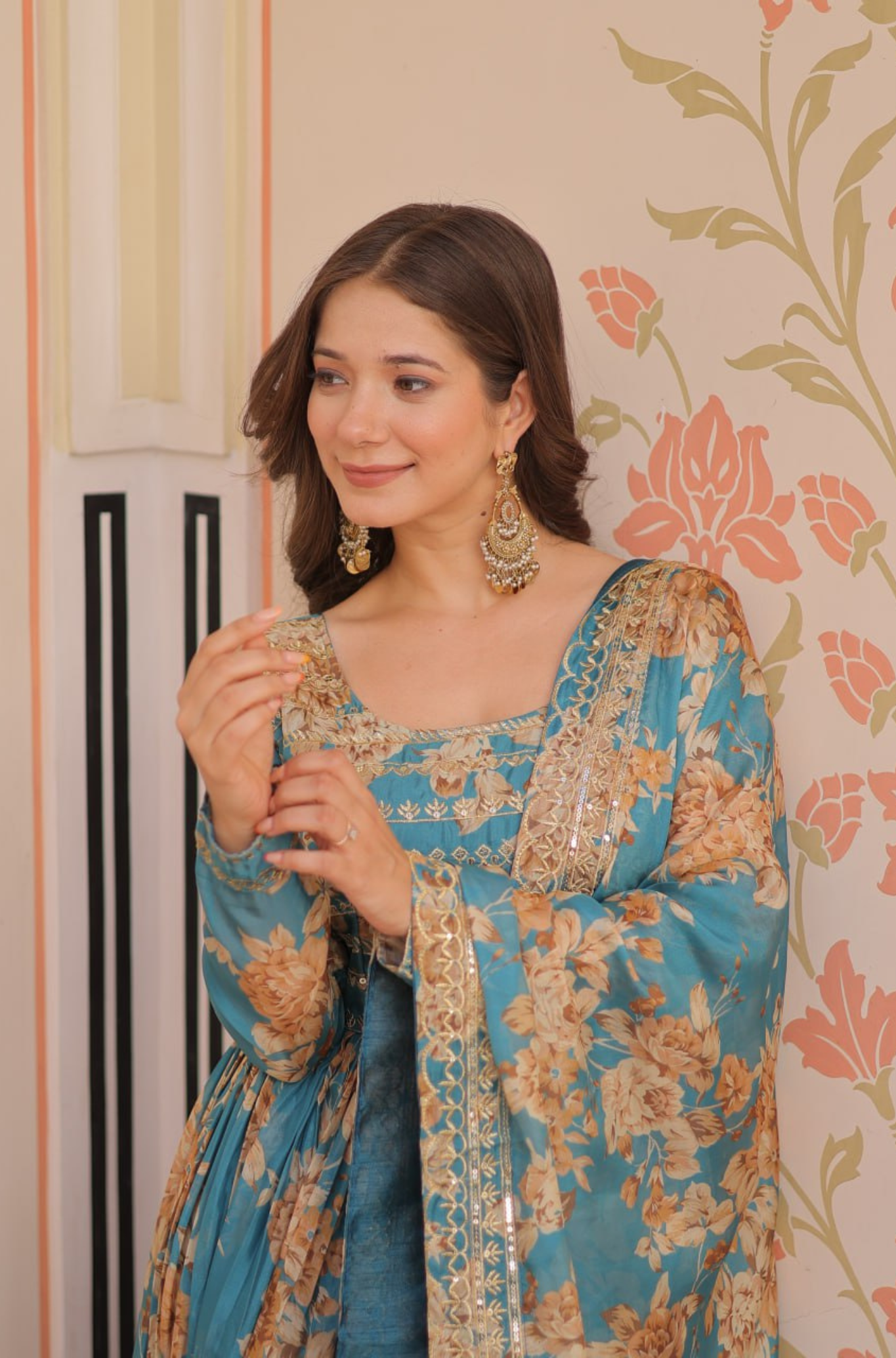 Women's Designer Floral Anarkali Gown Dupatta Set