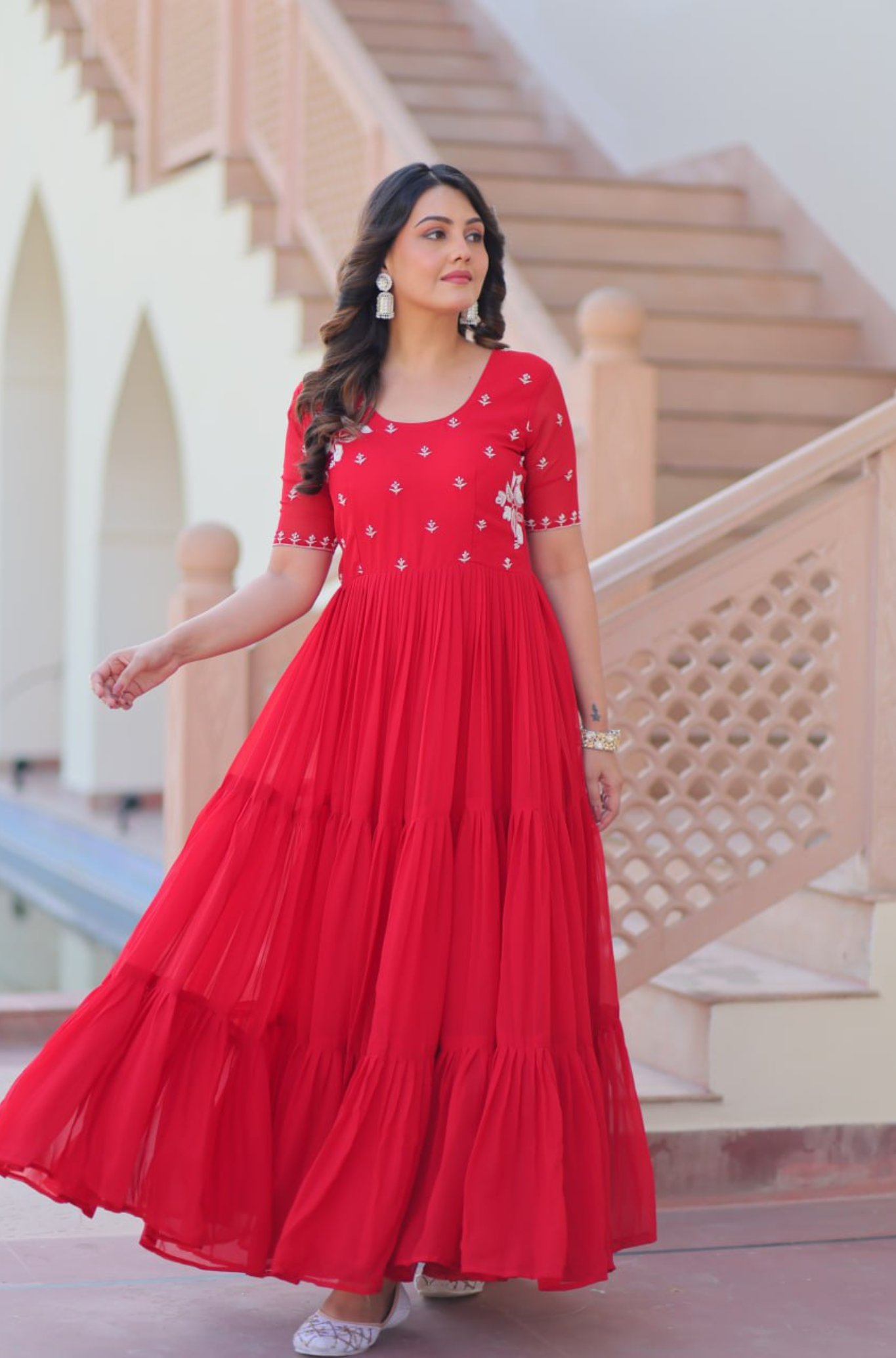 Women's Embroidered Anarkali Gown with Dupatta