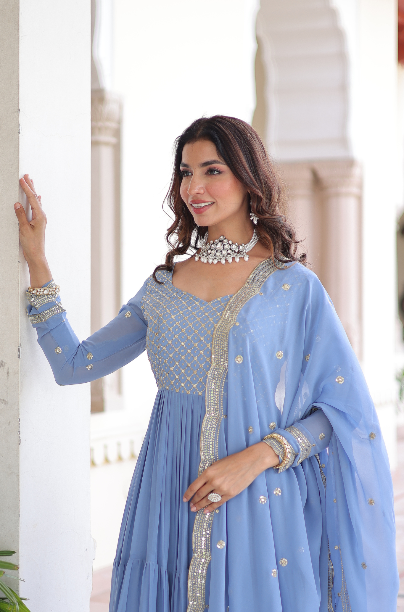 Women's Designer Embroidered Anarkali Gown with Dupatta