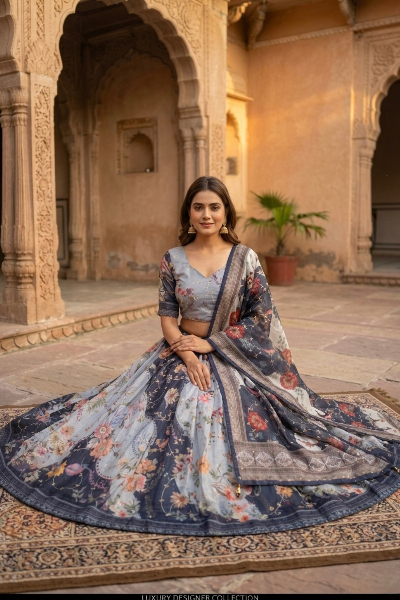 Premium Floral Printed Organza Lehenga Choli with Dupatta