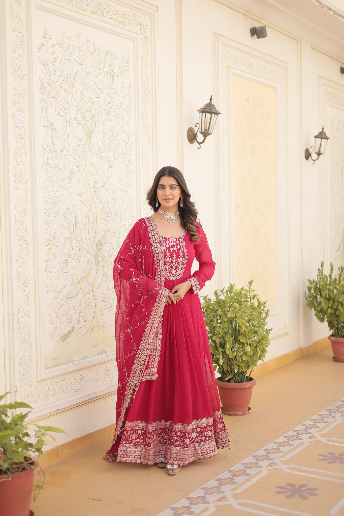 Women's Designer Embroidered Anarkali Gown with Dupatta