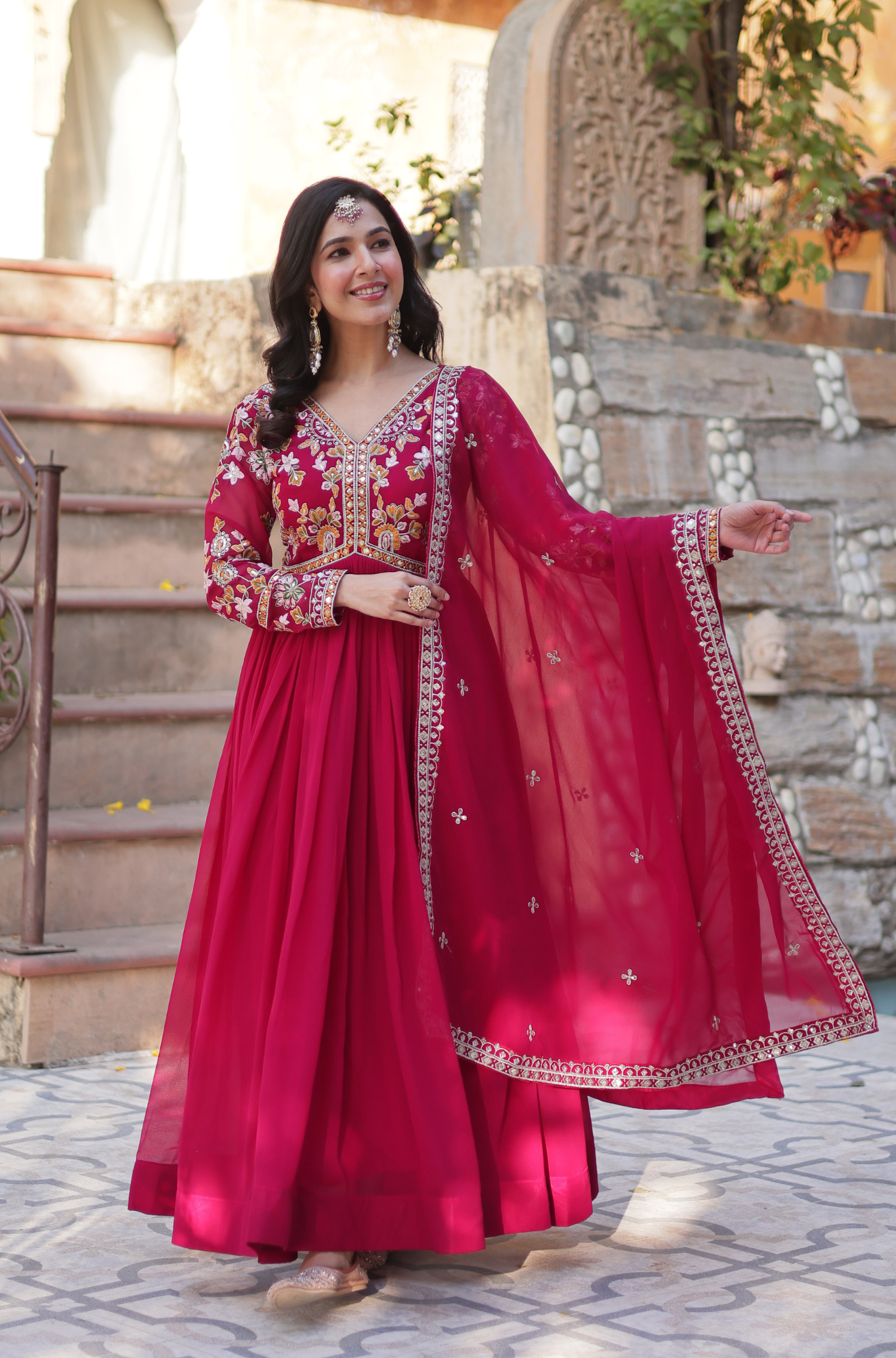 Women Embroidered Anarkali Gown Set with Dupatta