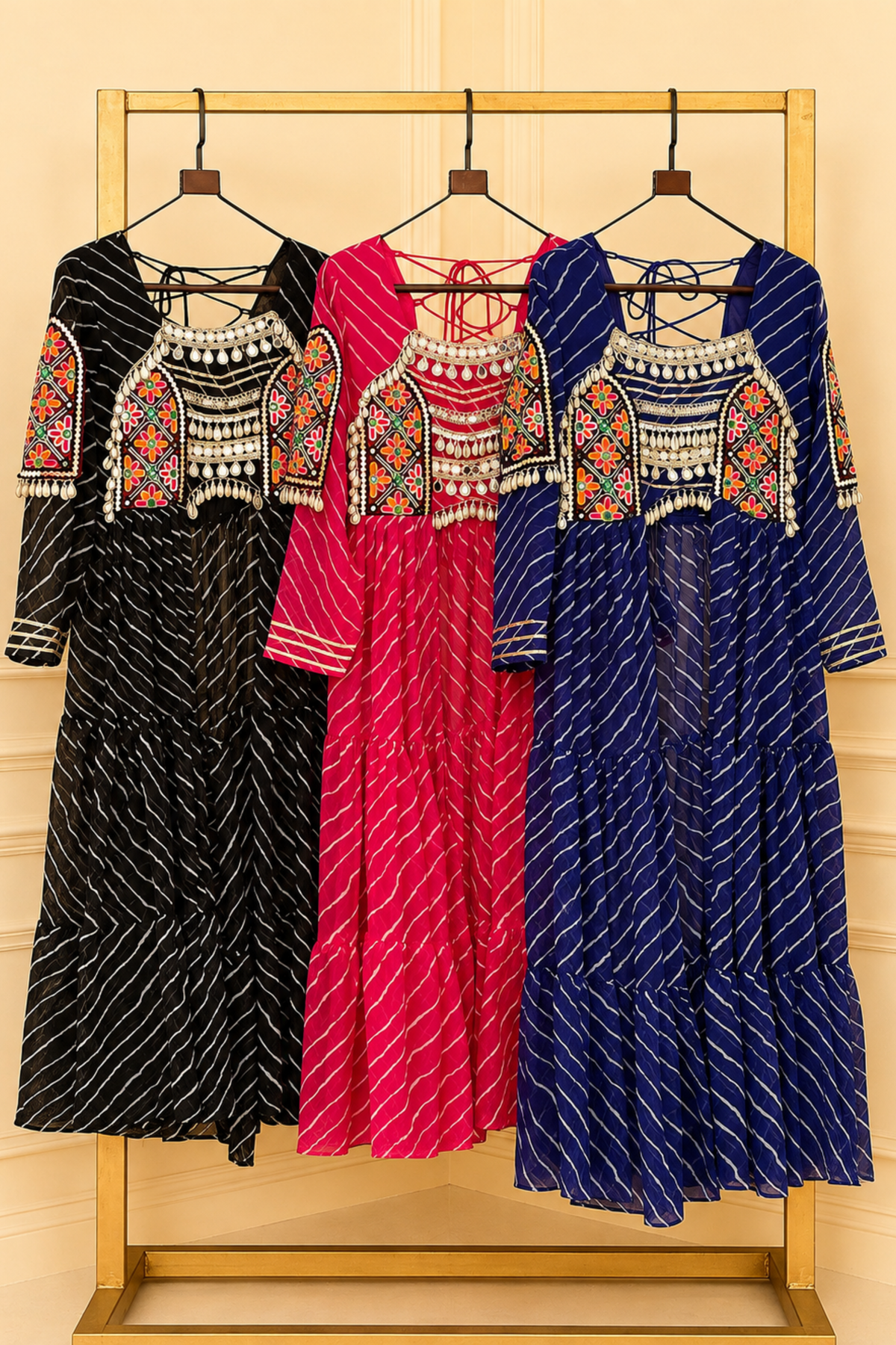 Women’s Ethnic Anarkali Gown with Bandhani Print & Embroidered Kutchi Work | Festive Wear