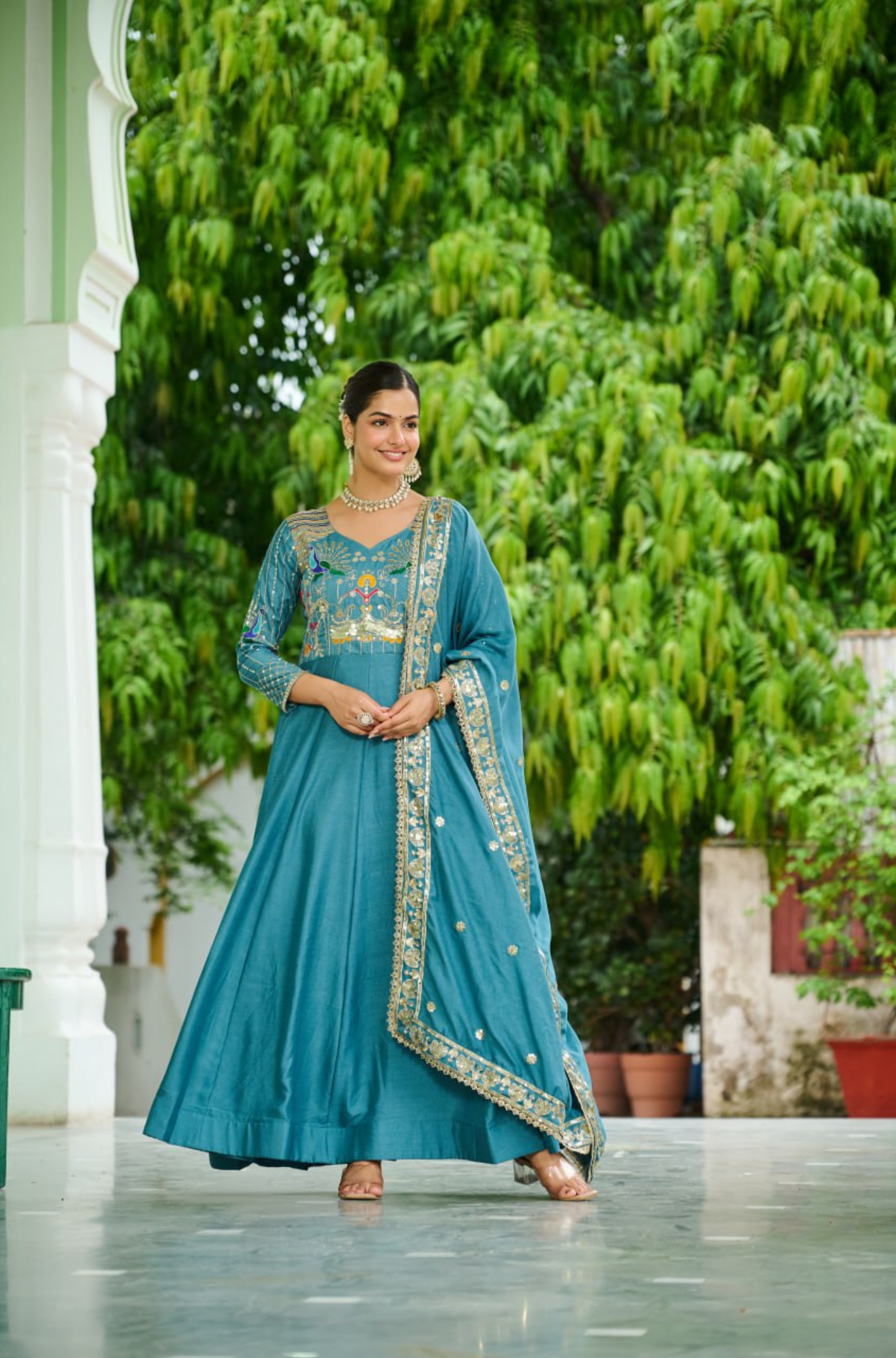 Women's Embroidered Anarkali Gown with Dupatta