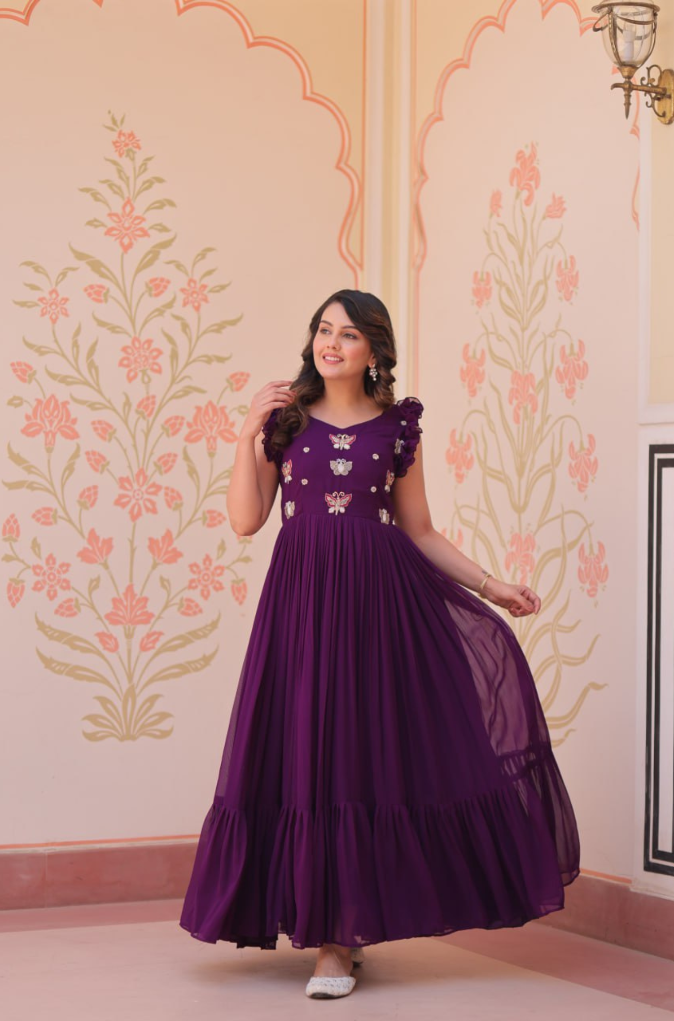 Women’s Elegant Butterfly Embroidered Anarkali Gown Dress