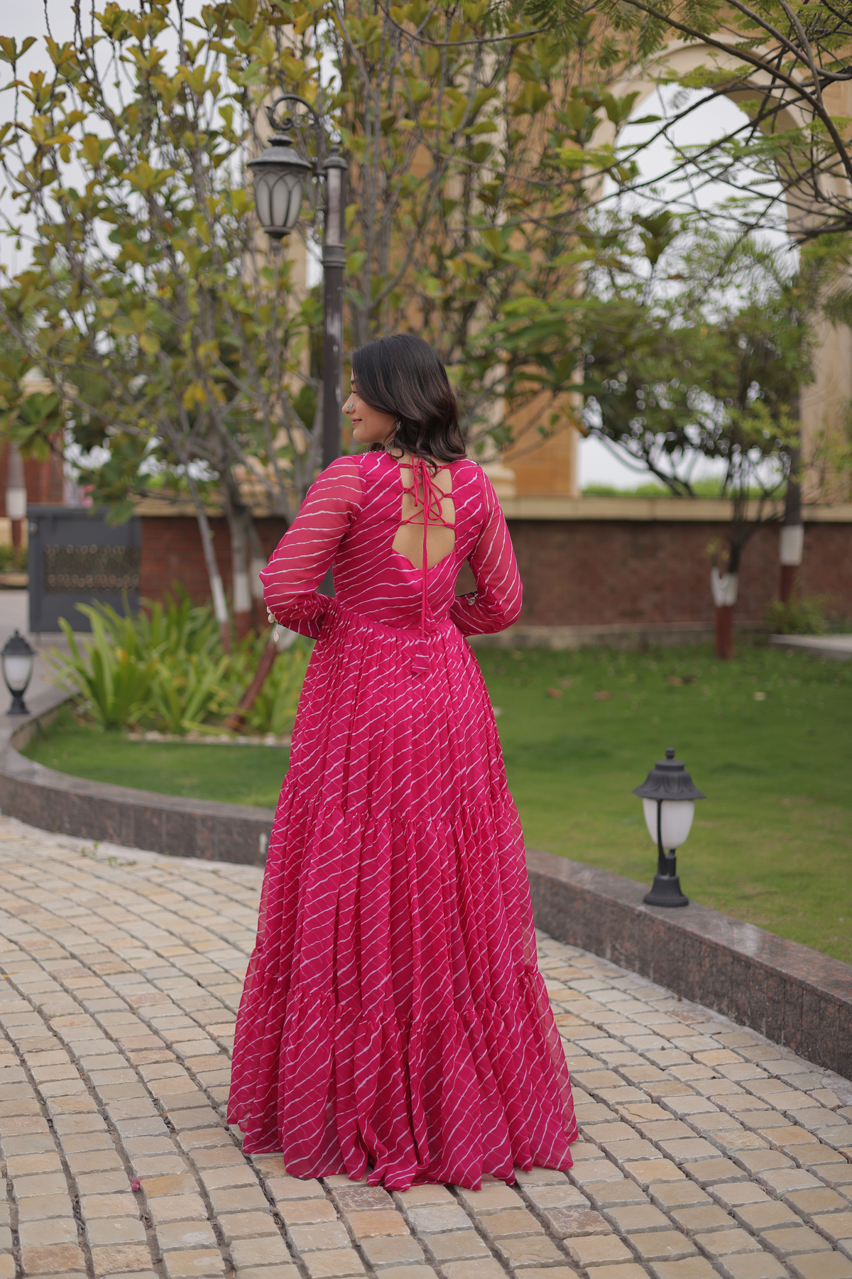 Designer Printed Anarkali Gown with Embroidered Yoke & Flared Skirt