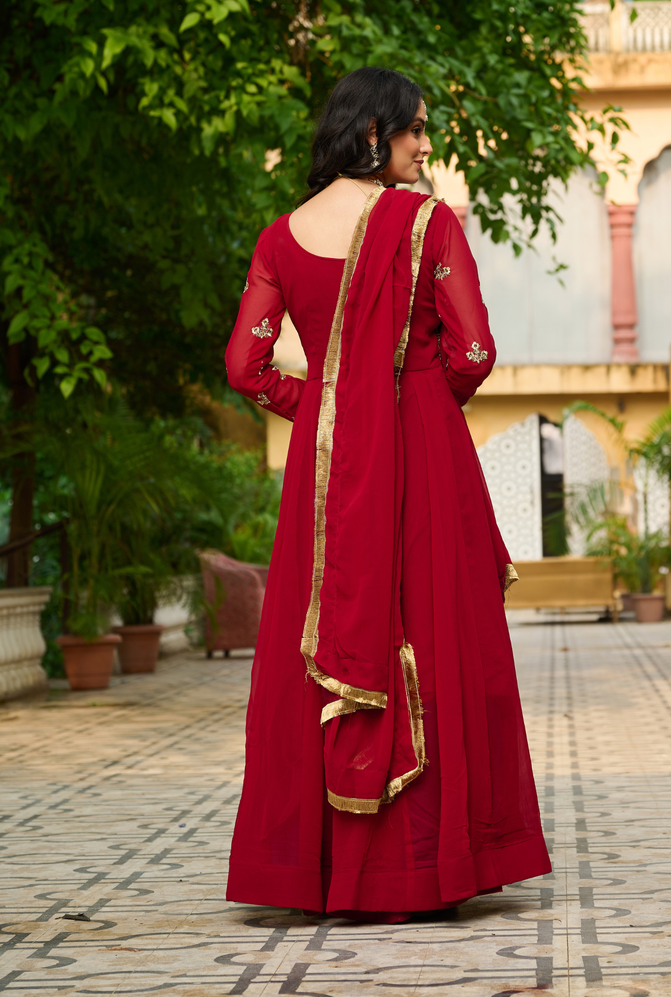 Women's Designer Embroidered Anarkali Gown Set with Dupatta