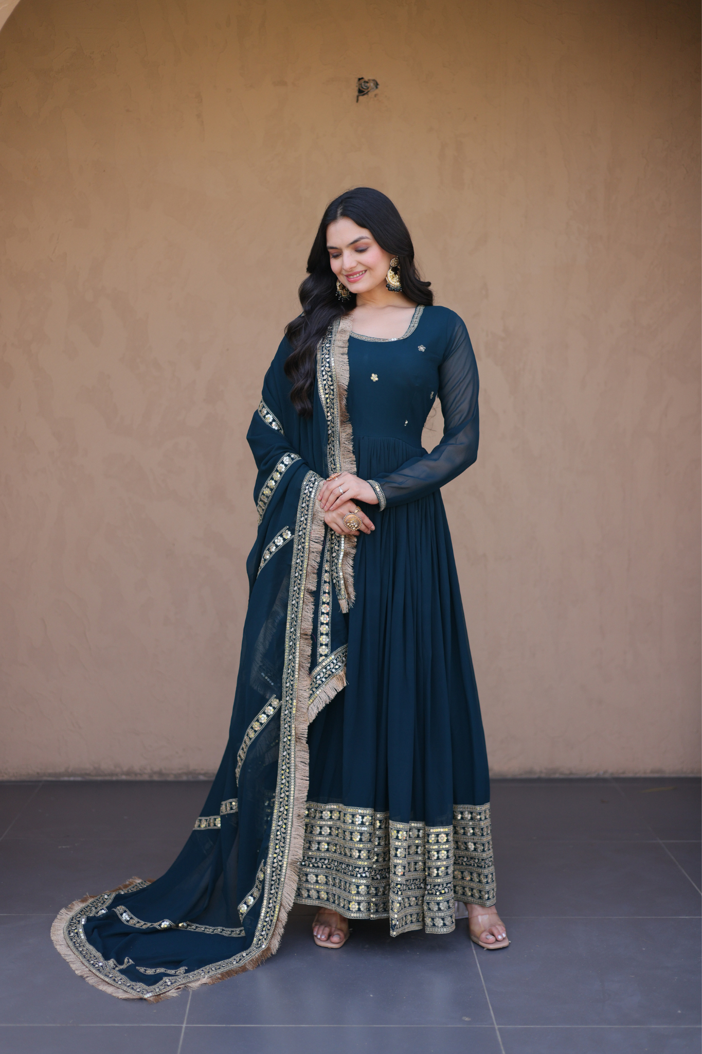 Women's Embroidered Anarkali Gown with Dupatta