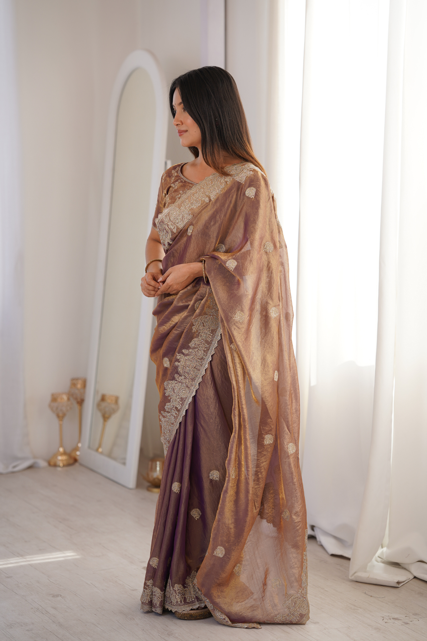 Women Designer Organza Saree with Heavy Embroidered Border