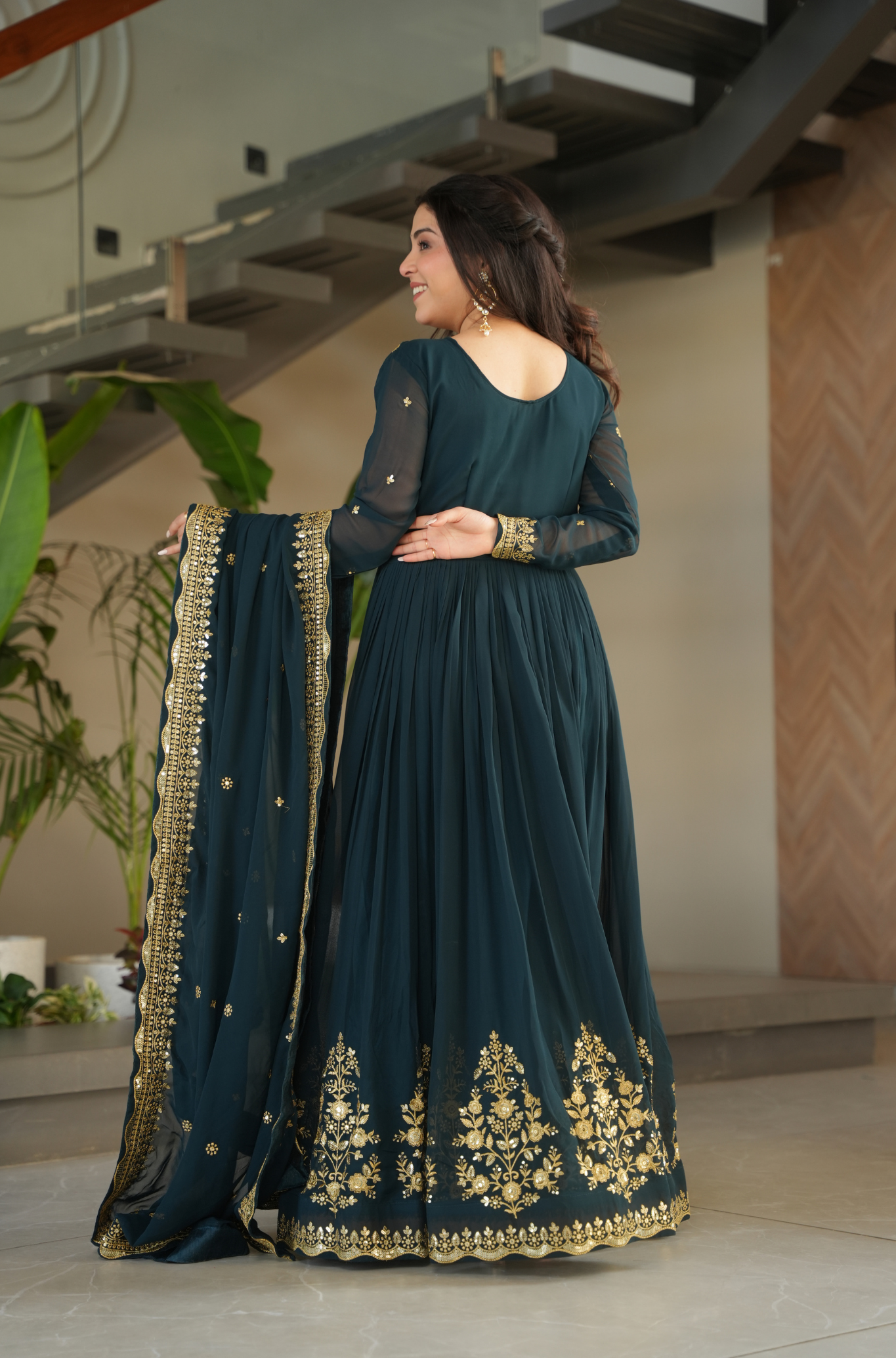 Women Embroidered Anarkali Gown with Dupatta
