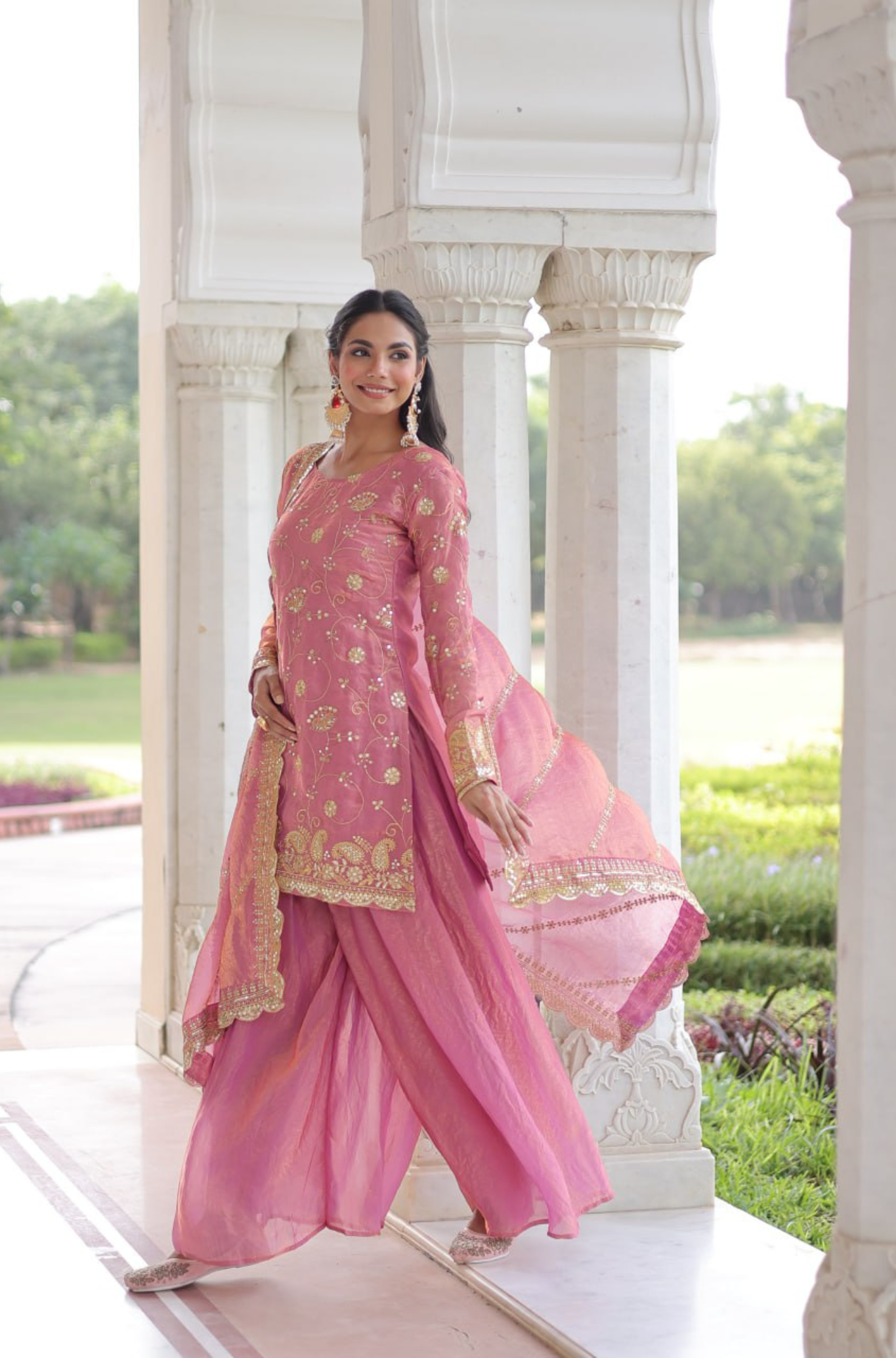 Women's Embroidered Sharara Suit Set with Dupatta