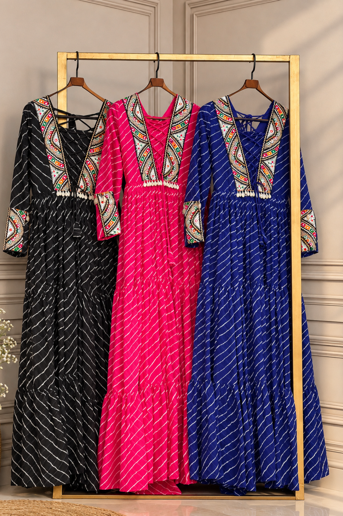 Designer Printed Anarkali Gown with Embroidered Yoke & Flared Skirt