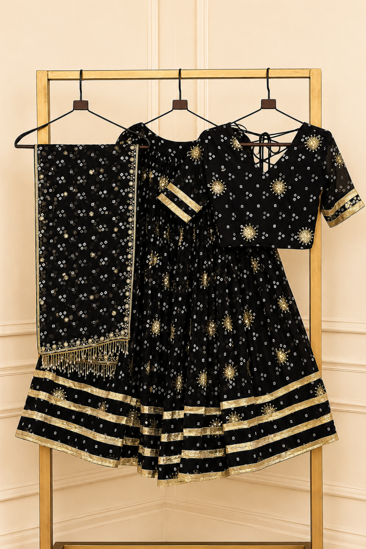 Women’s Designer Lehenga Choli Set with Bandhani Print, Zari Border & Dupatta | Festive Wear
