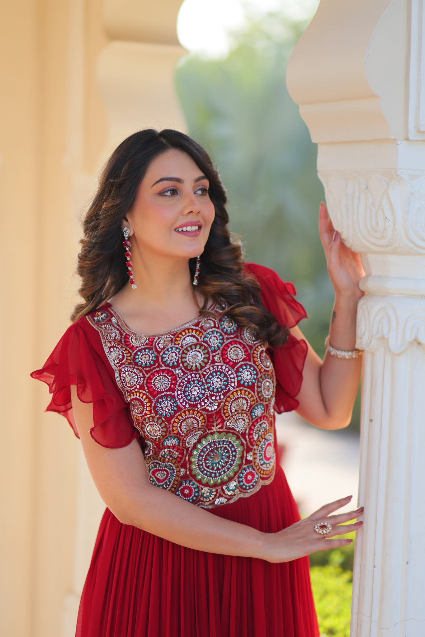 Women's Maroon Embroidered Anarkali Gown