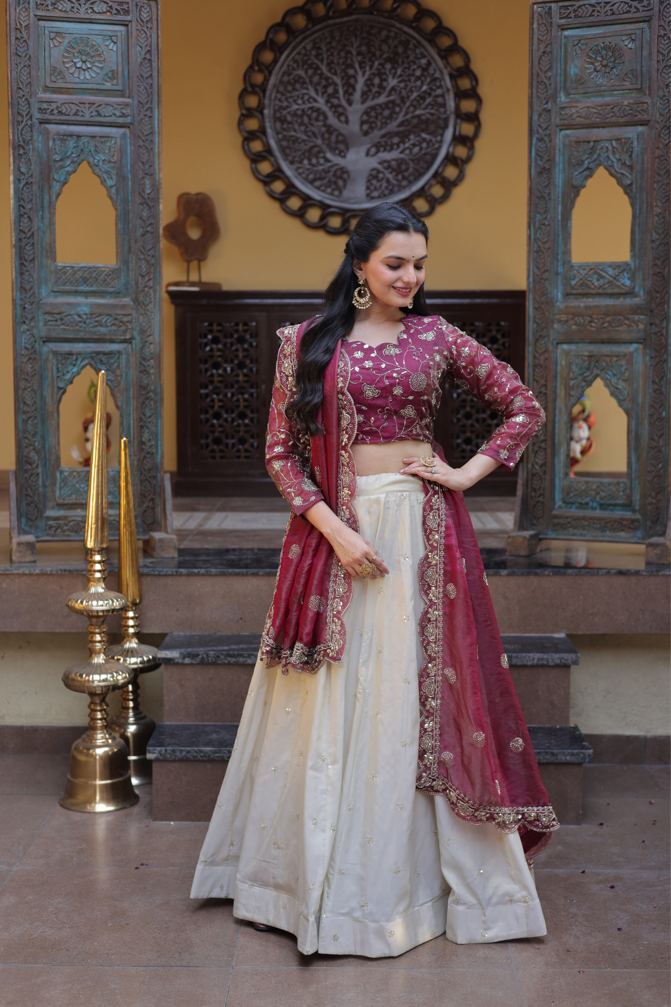 Women Embroidered Lehenga Choli Set with Dupatta