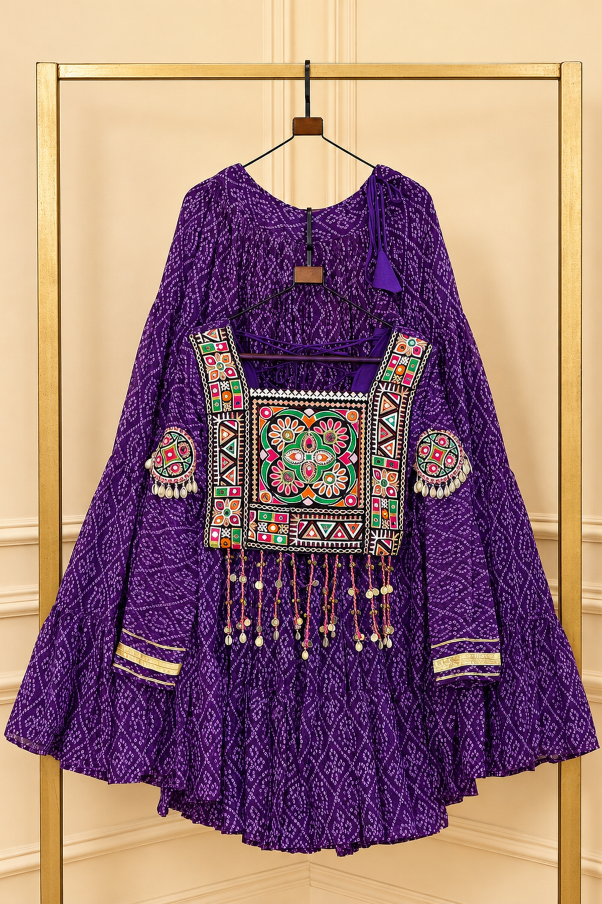 Women’s Designer Bandhani Lehenga Choli Set | Embroidered Ethnic Wear for Navratri & Garba