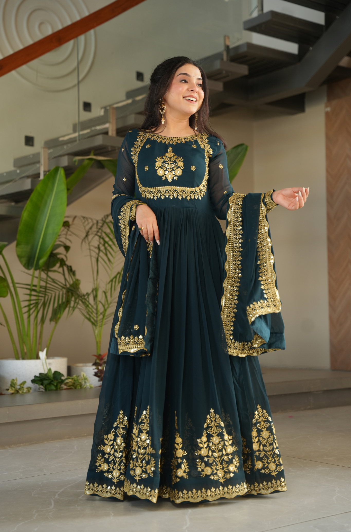 Women Embroidered Anarkali Gown with Dupatta
