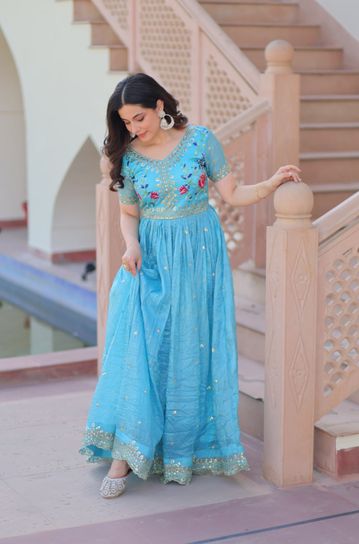 Women’s Floral Embroidered Anarkali Gown Dress