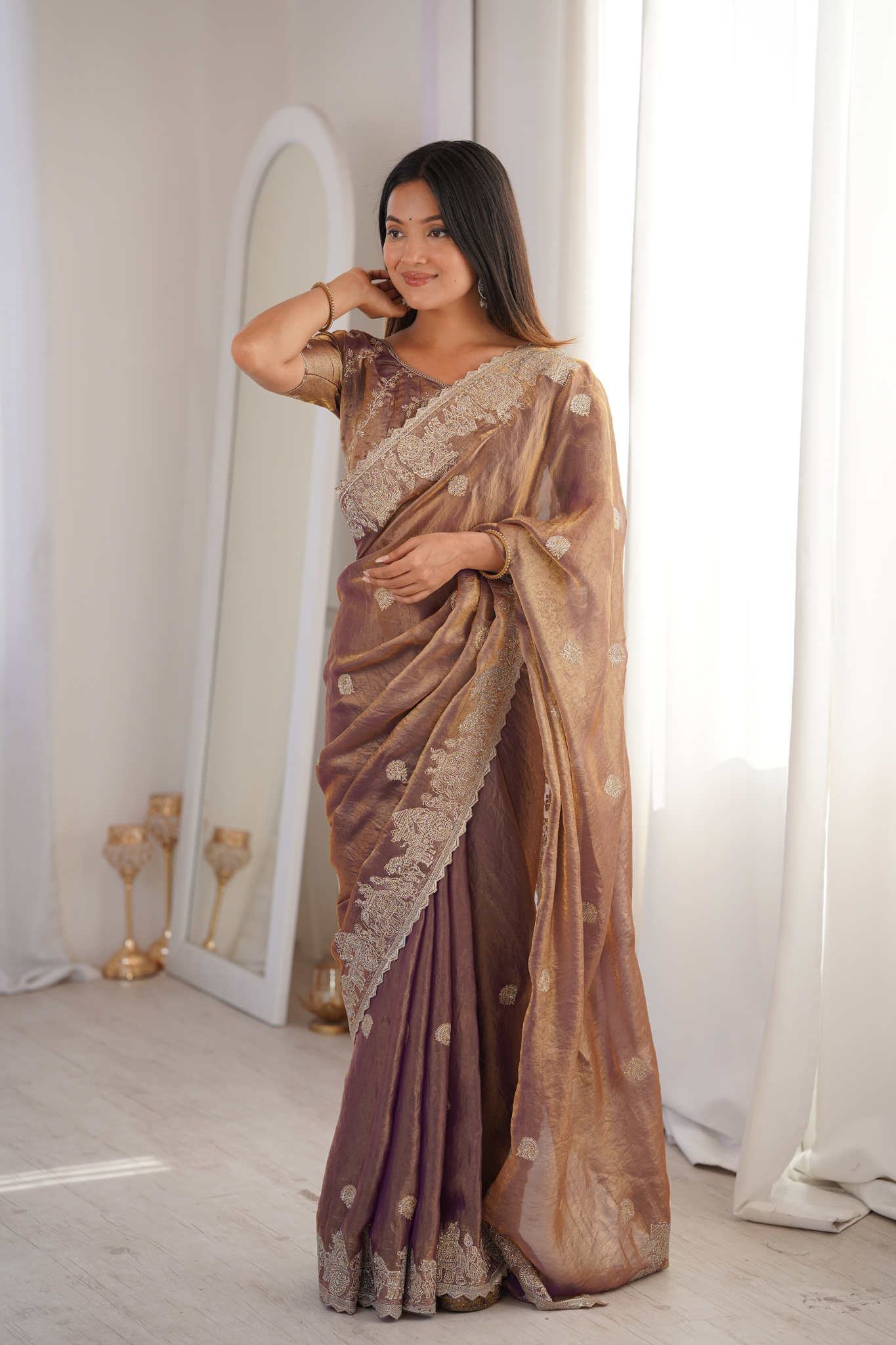 Women Designer Organza Saree with Heavy Embroidered Border