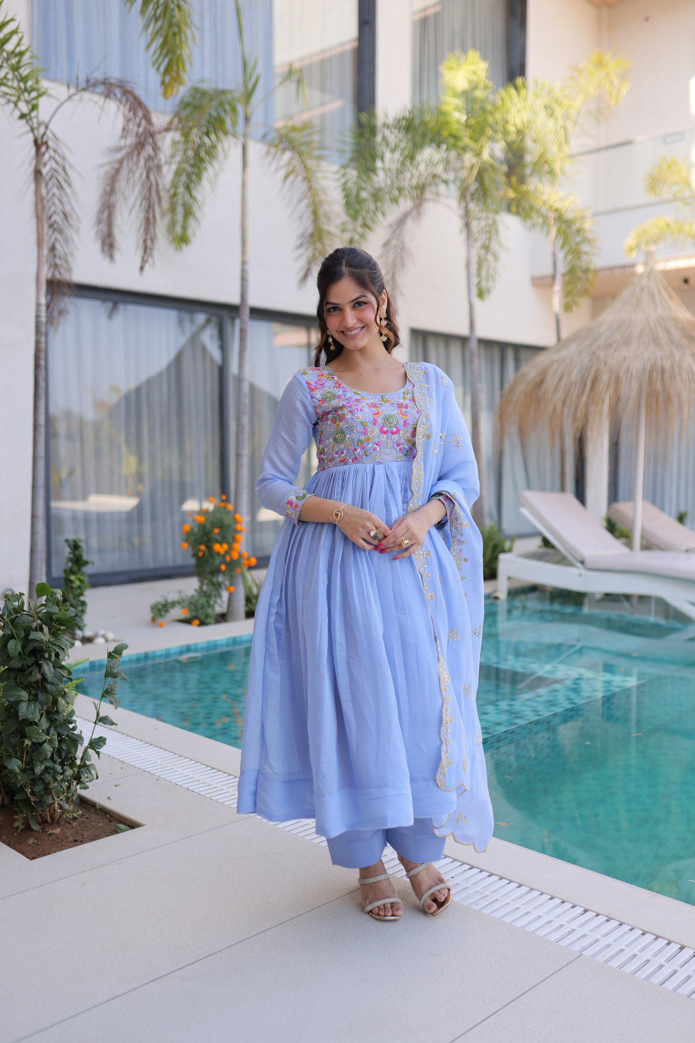 Women's Designer Embroidered Anarkali Suit Set with Dupatta