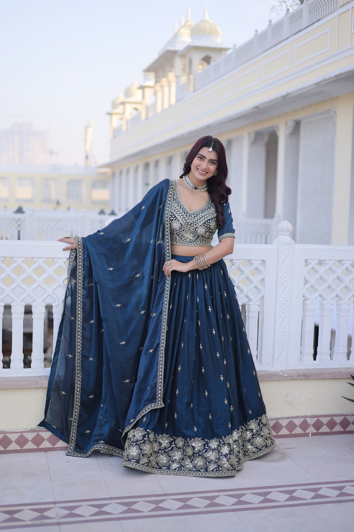 Premium Embroidered Lehenga Choli with Designer Dupatta & Floral Border Work