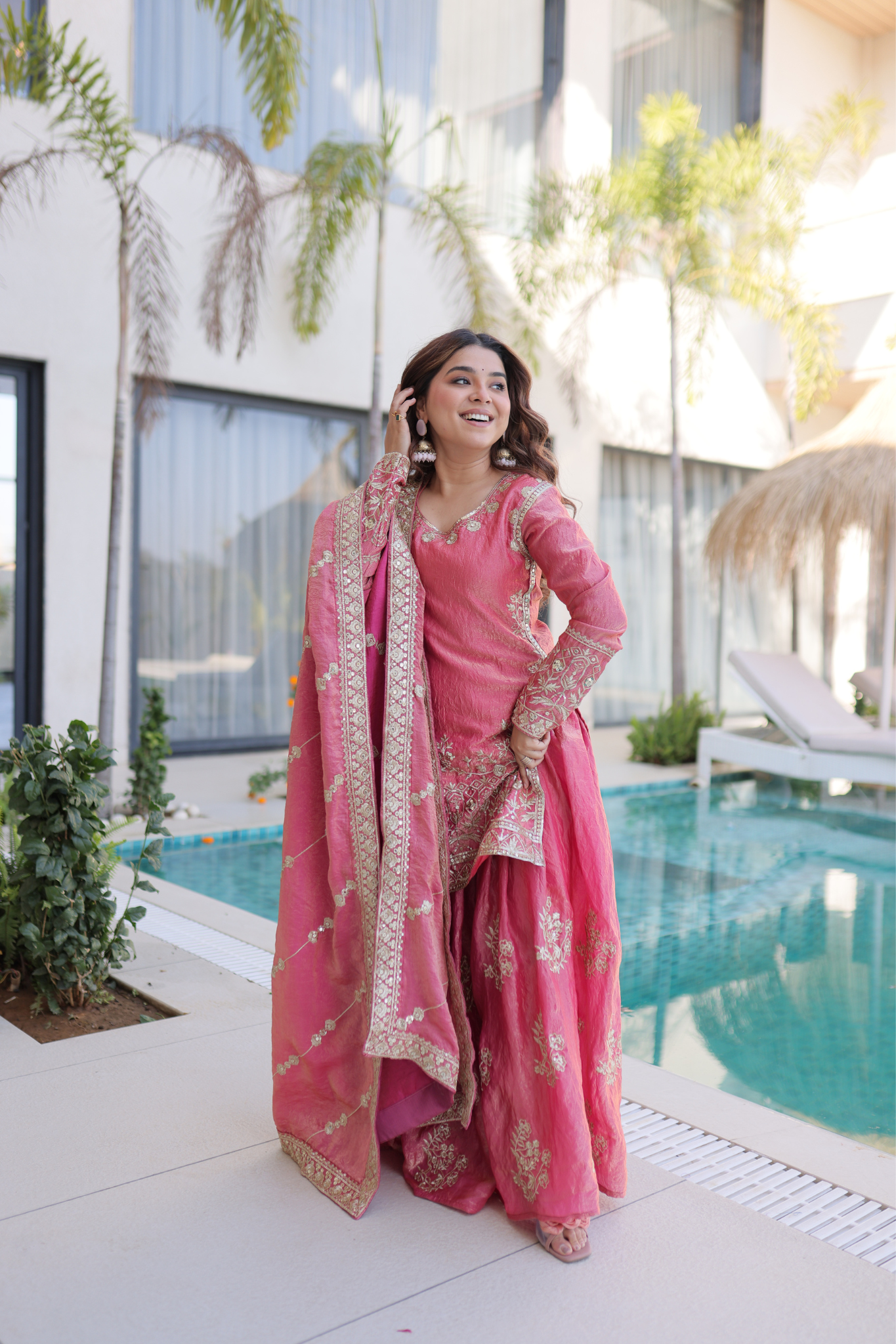 Women Embroidered Kurta Sharara Set with Dupatta