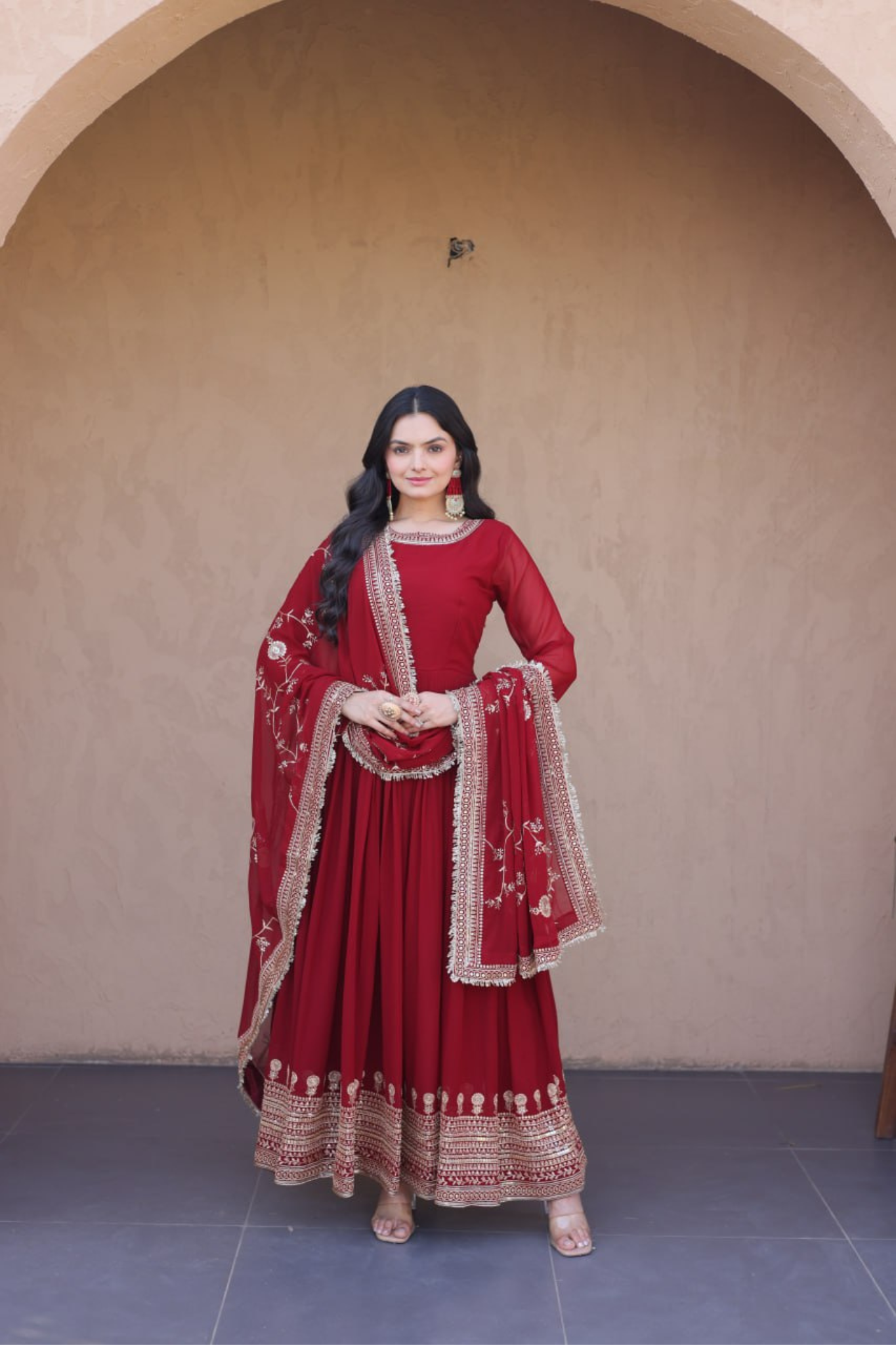 Luxury Maroon Embroidered Anarkali Set | Wedding & Festive Collection