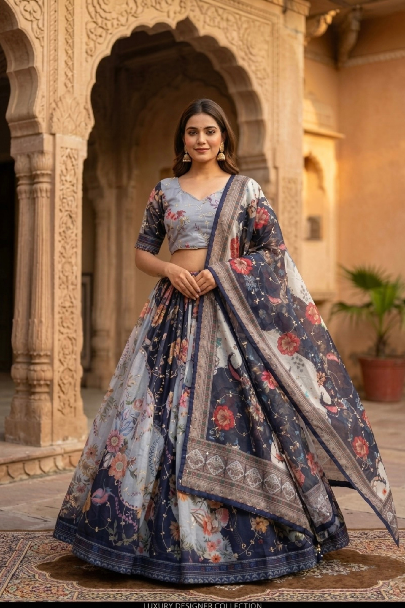 Premium Floral Printed Organza Lehenga Choli with Dupatta