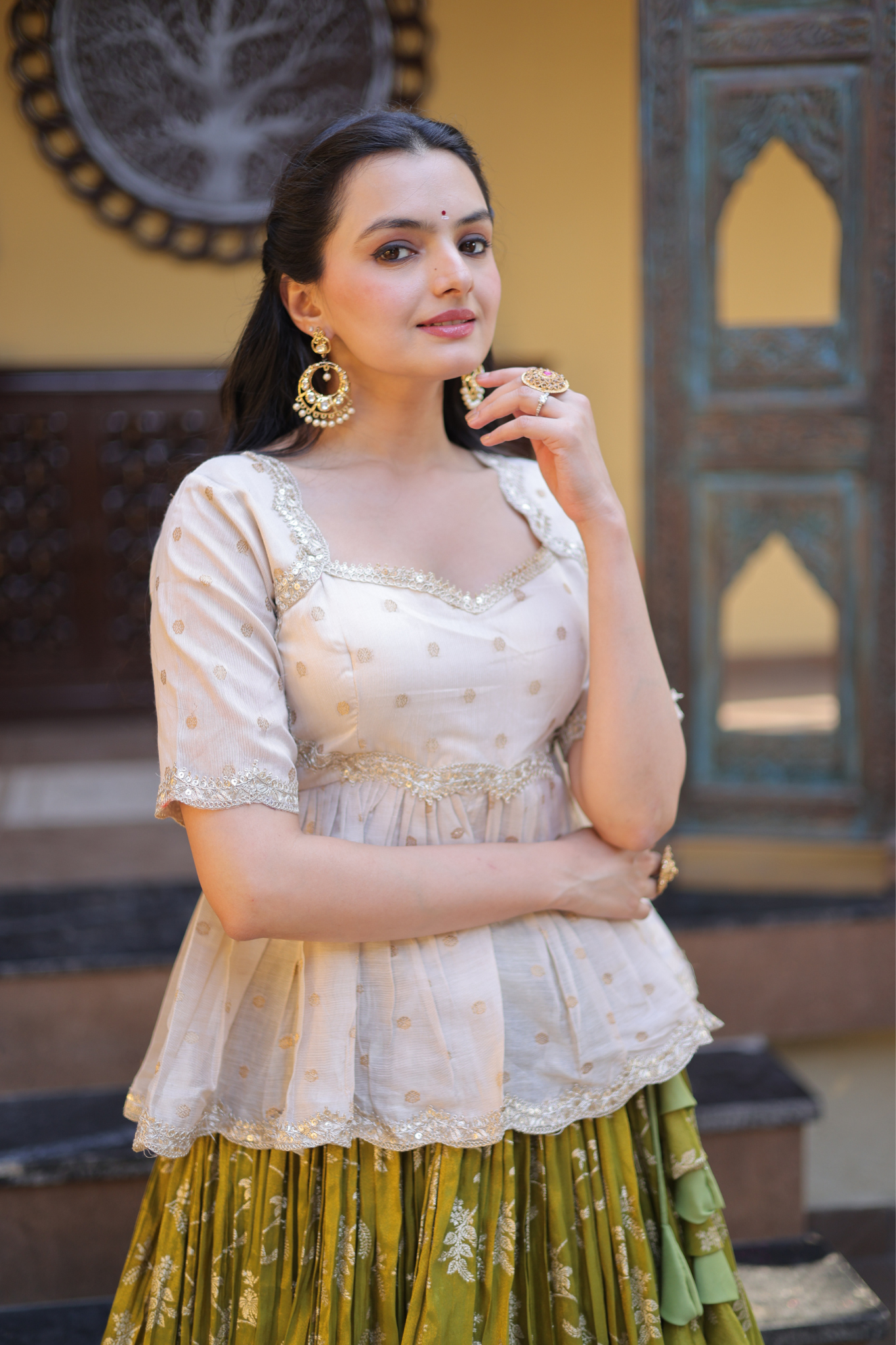 Women's Premium Peplum Top & Embroidered Lehenga Set