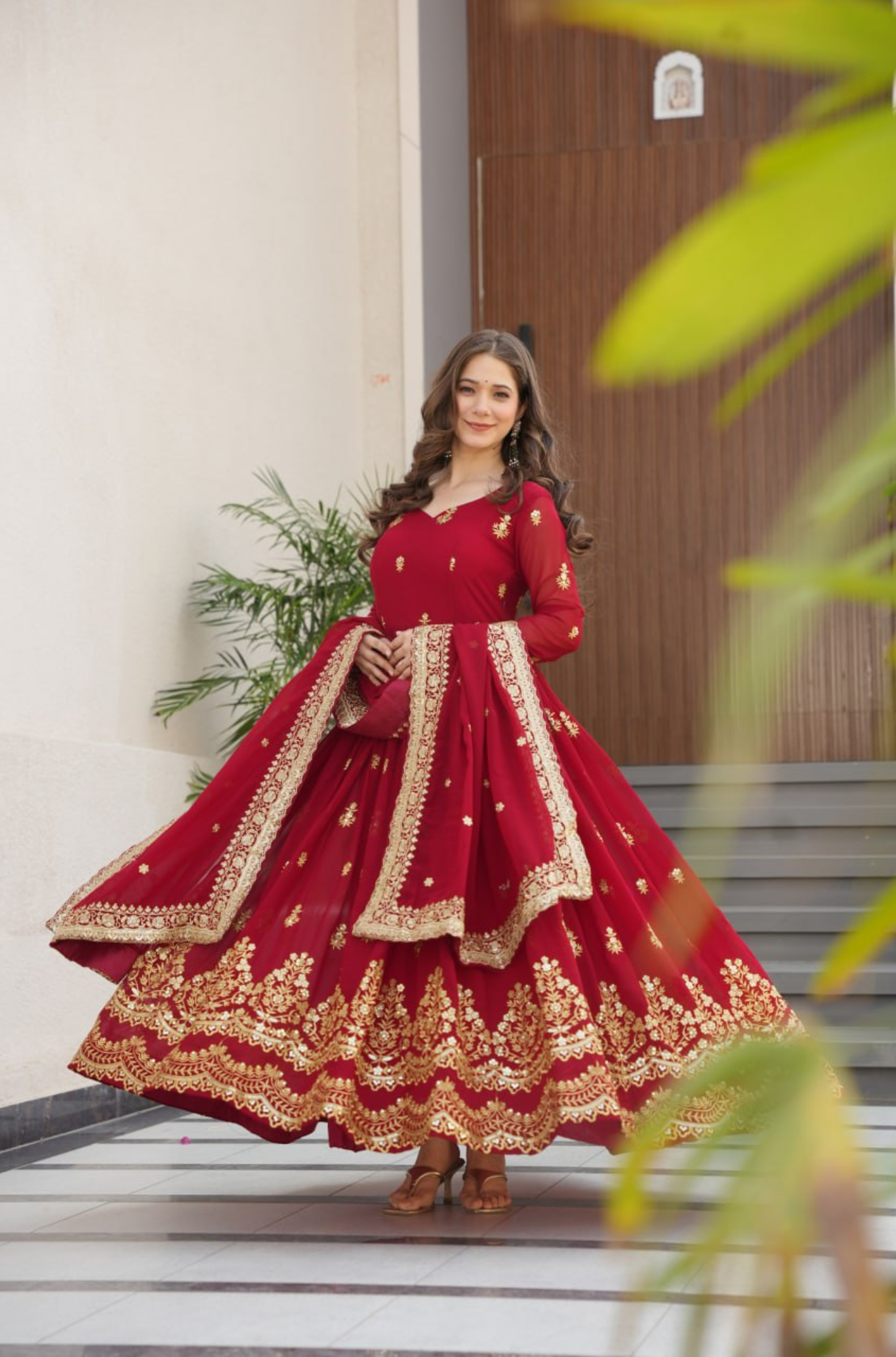 Women's Embroidered Anarkali Gown Set with Dupatta