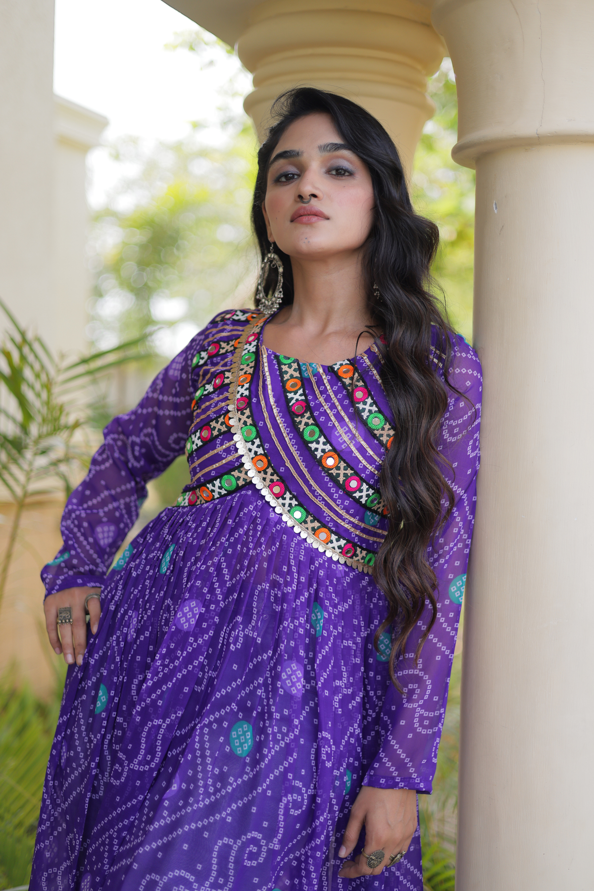 Women’s Long Anarkali Kurti with Ethnic Print & Embroidery