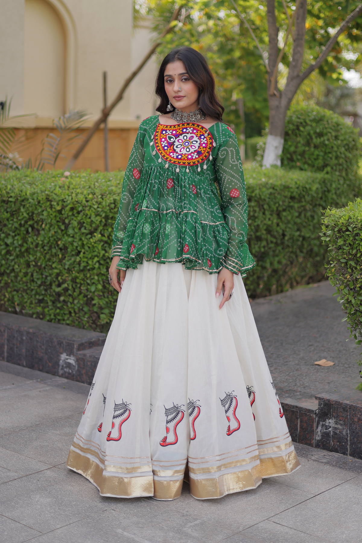 Designer Printed Anarkali Kurti with Embroidered Yoke & Flared Skirt