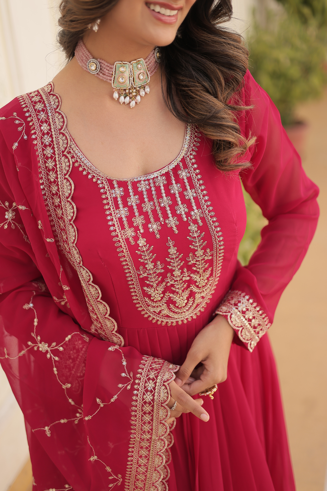 Women's Designer Embroidered Anarkali Gown with Dupatta