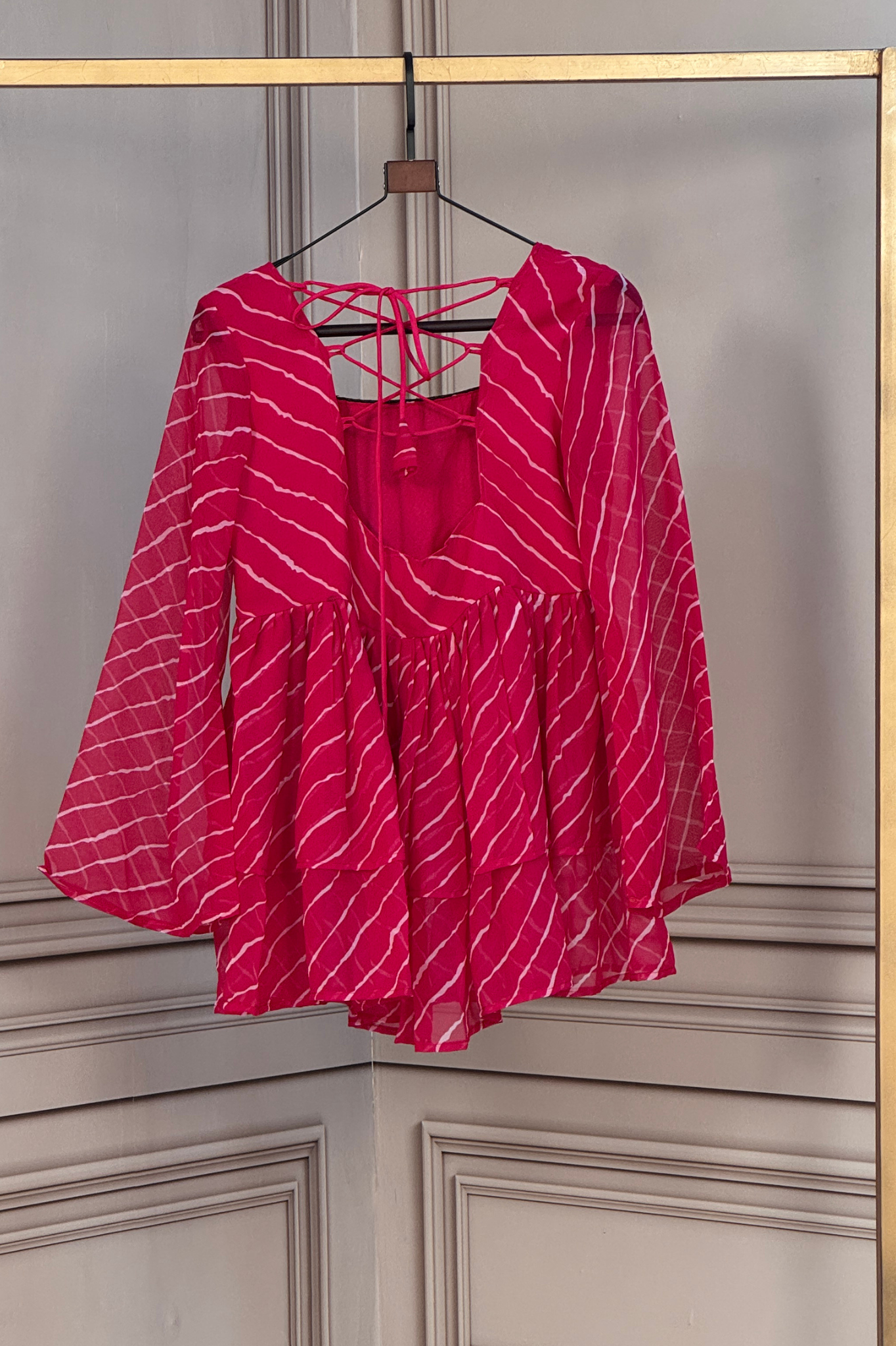 Women's Leheriya Peplum Top with Handcrafted Mirror Work