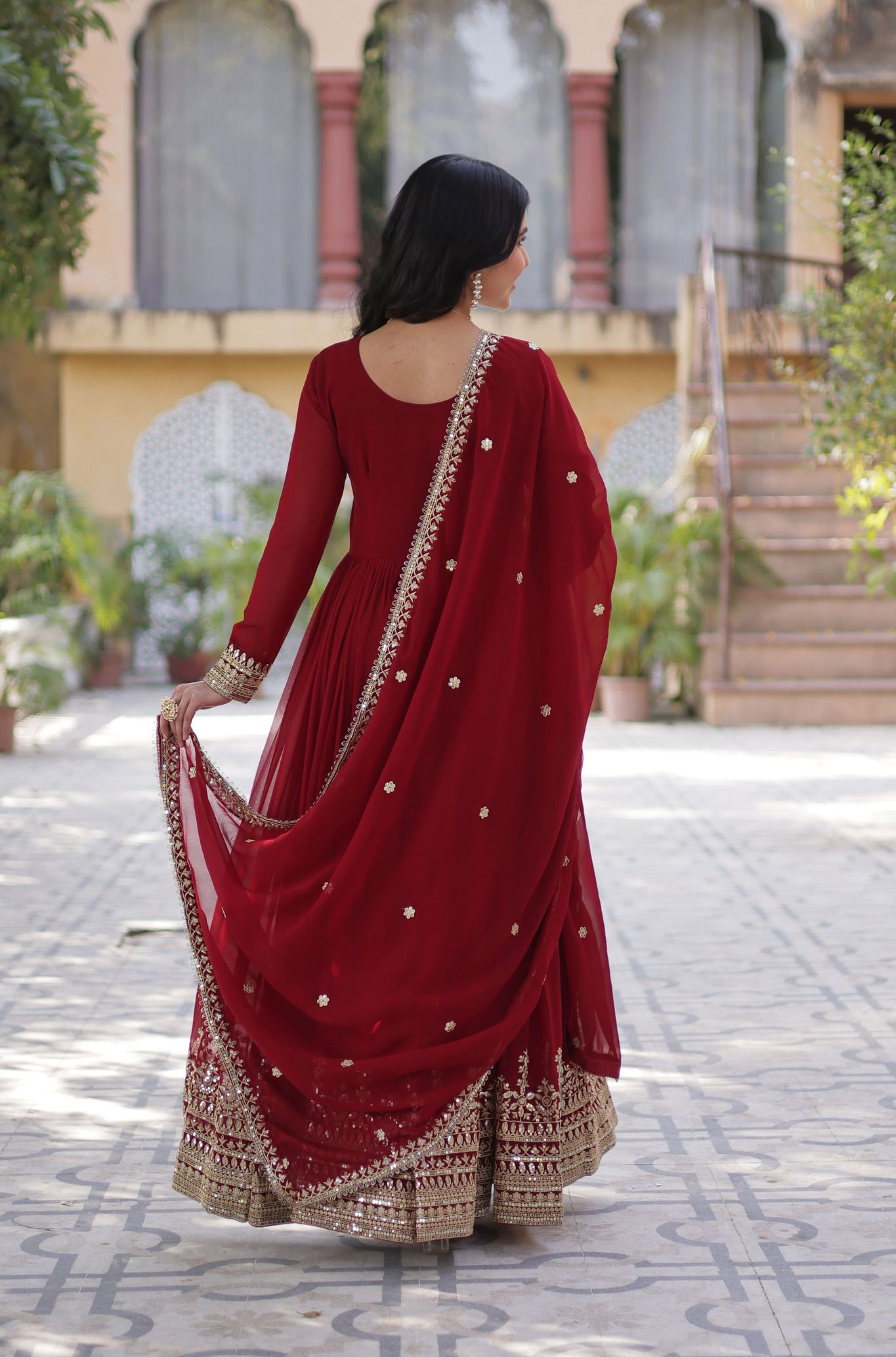 Women Embroidered Anarkali Gown with Dupatta