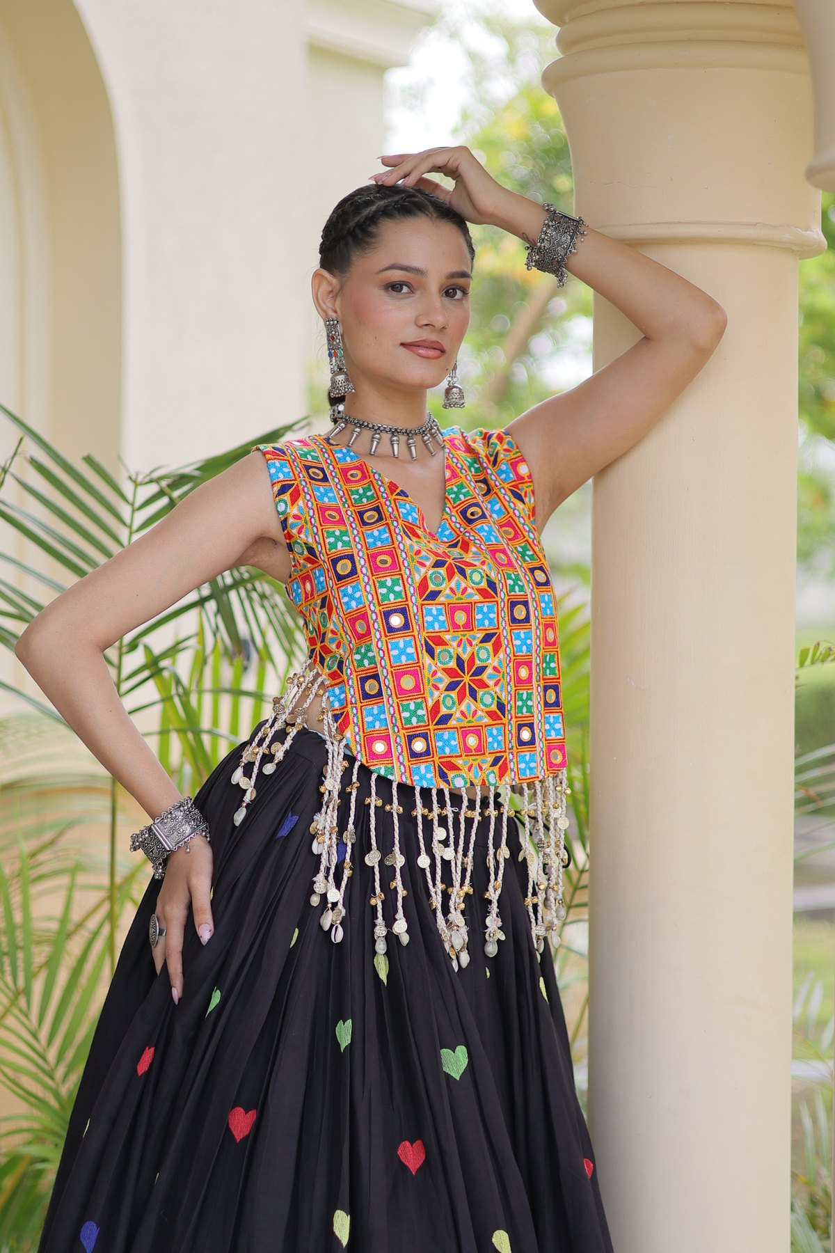 Women’s Designer Embroidered Lehenga Choli Set with Colorful Mirror Work & Flared Skirt