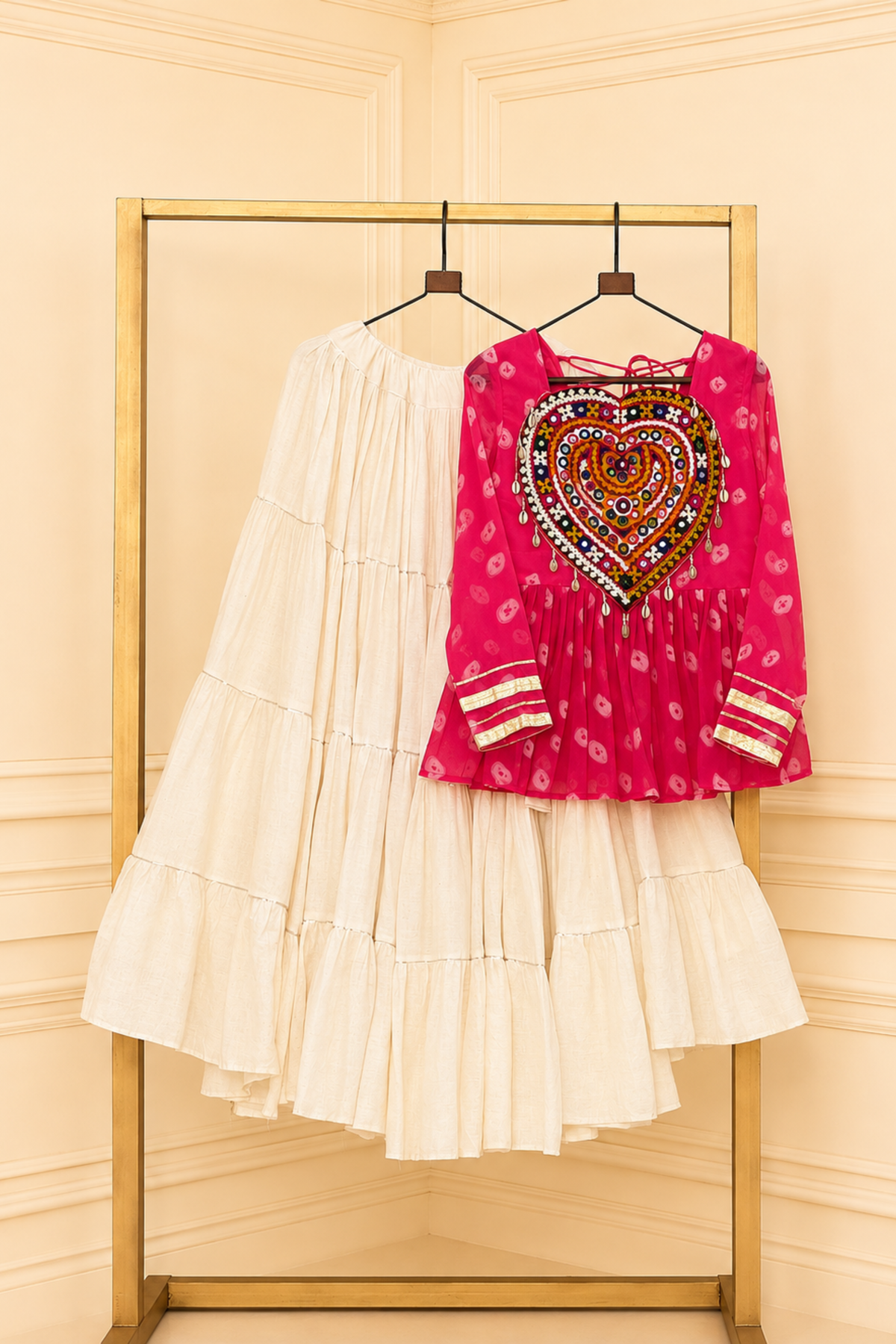 Girls Ethnic Dress Set | Embroidered Traditional Party Wear Dress for Kids