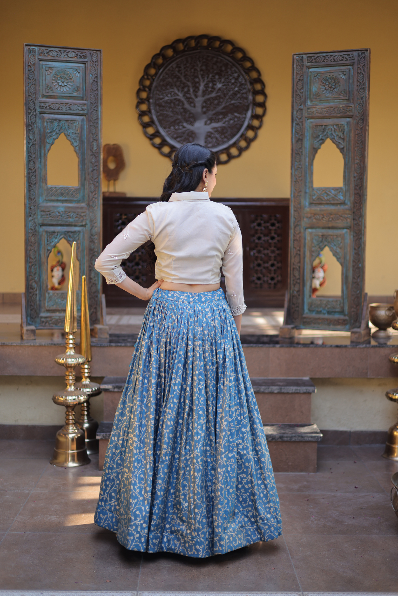Women's Designer Embroidered Crop Top with Printed Flared Lehenga Set for Wedding & Festive Wear