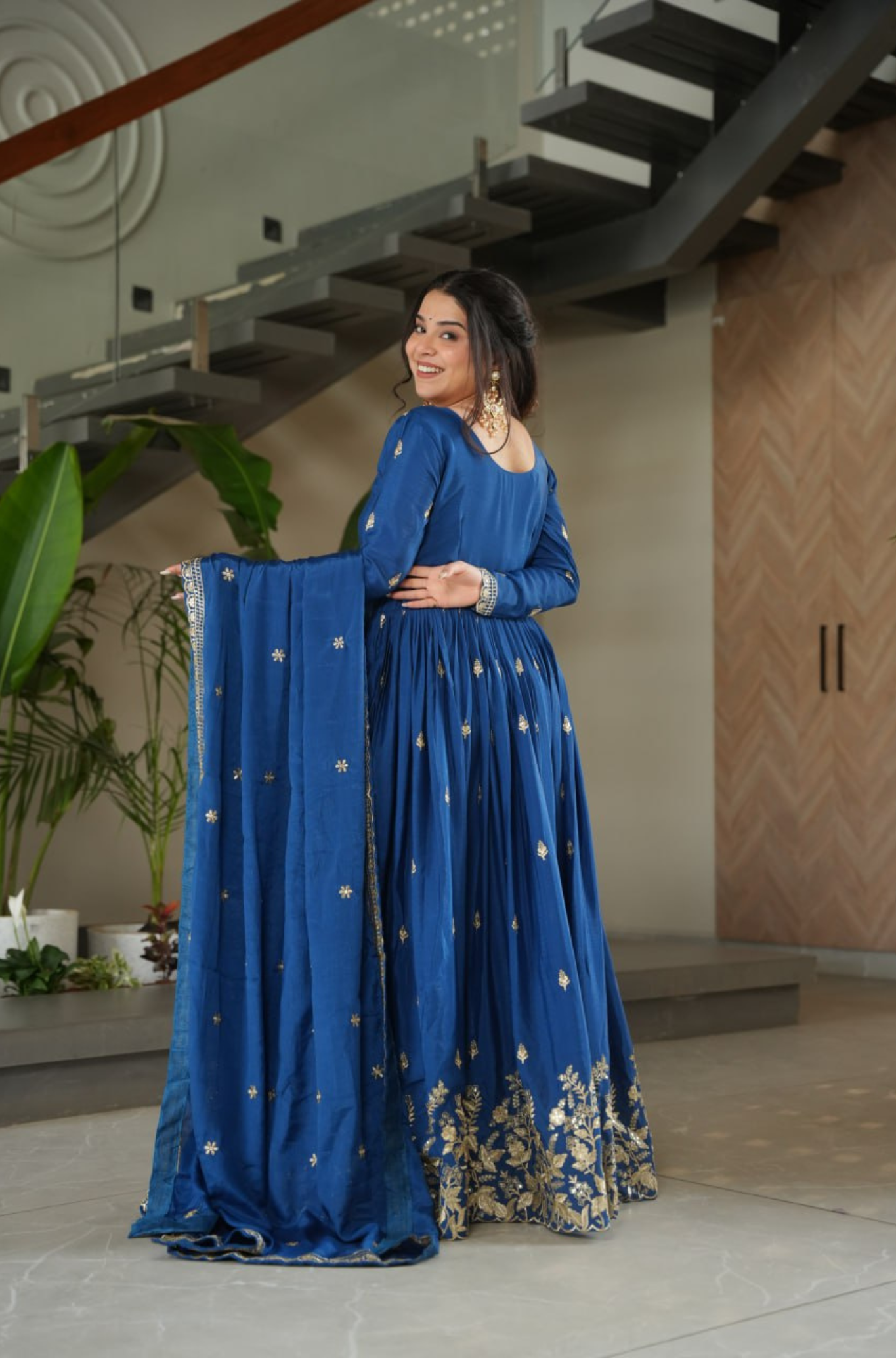 Women Traditional Embroidered Anarkali Gown Set With Designer Dupatta