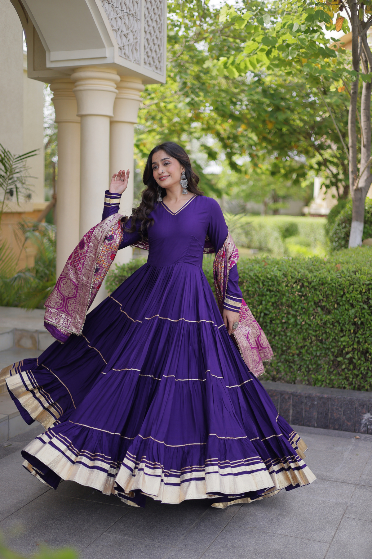 Designer Navratri Anarkali Gown with Traditional Dupatta & Gota Border
