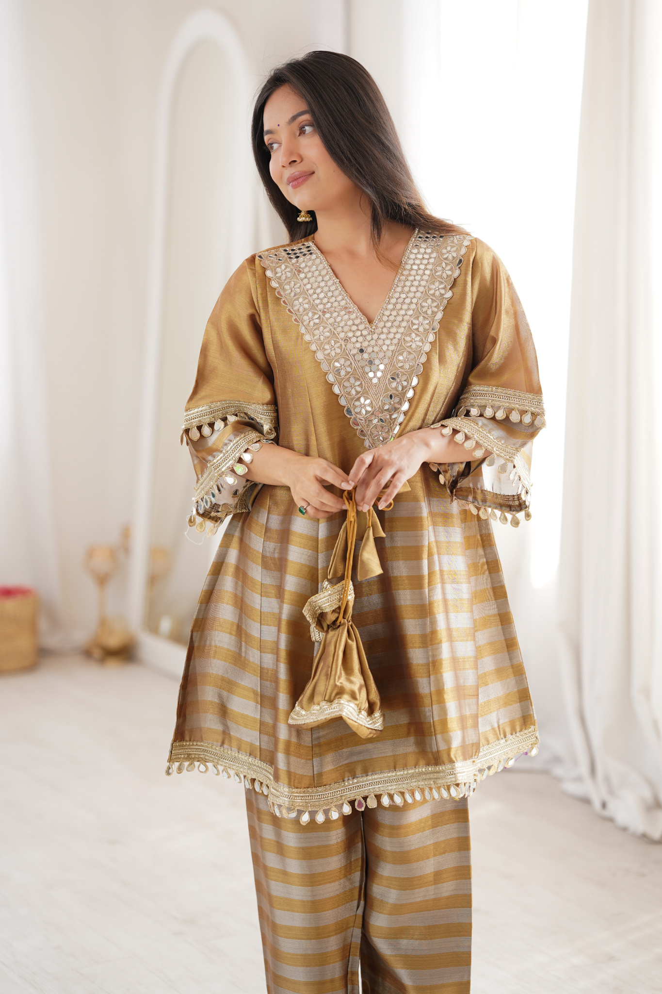 Women Premium Ethnic Co-Ord Set Mirror Work Kurta Pant Set