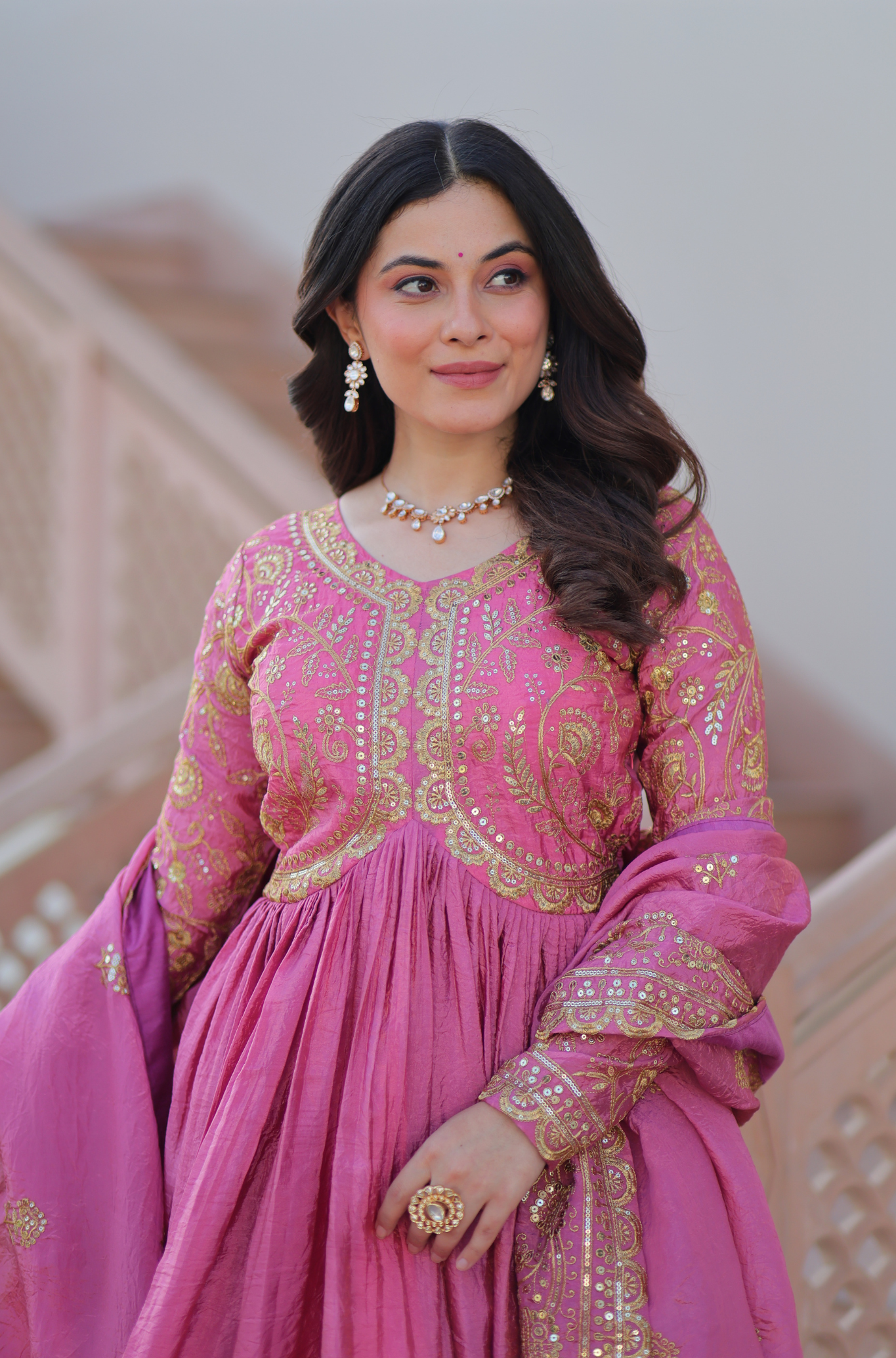 Women Embroidered Anarkali Gown with Dupatta