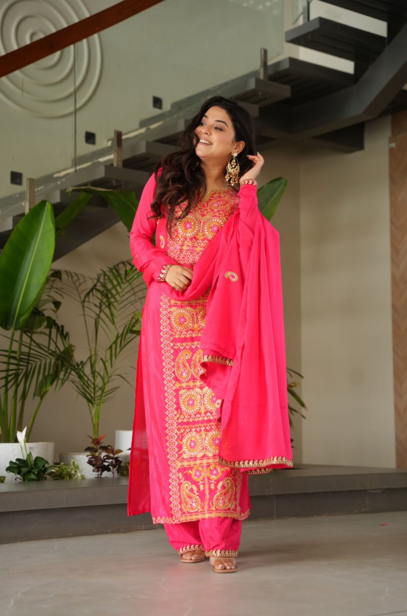 Designer Embroidered Kurta Pant Set with Dupatta