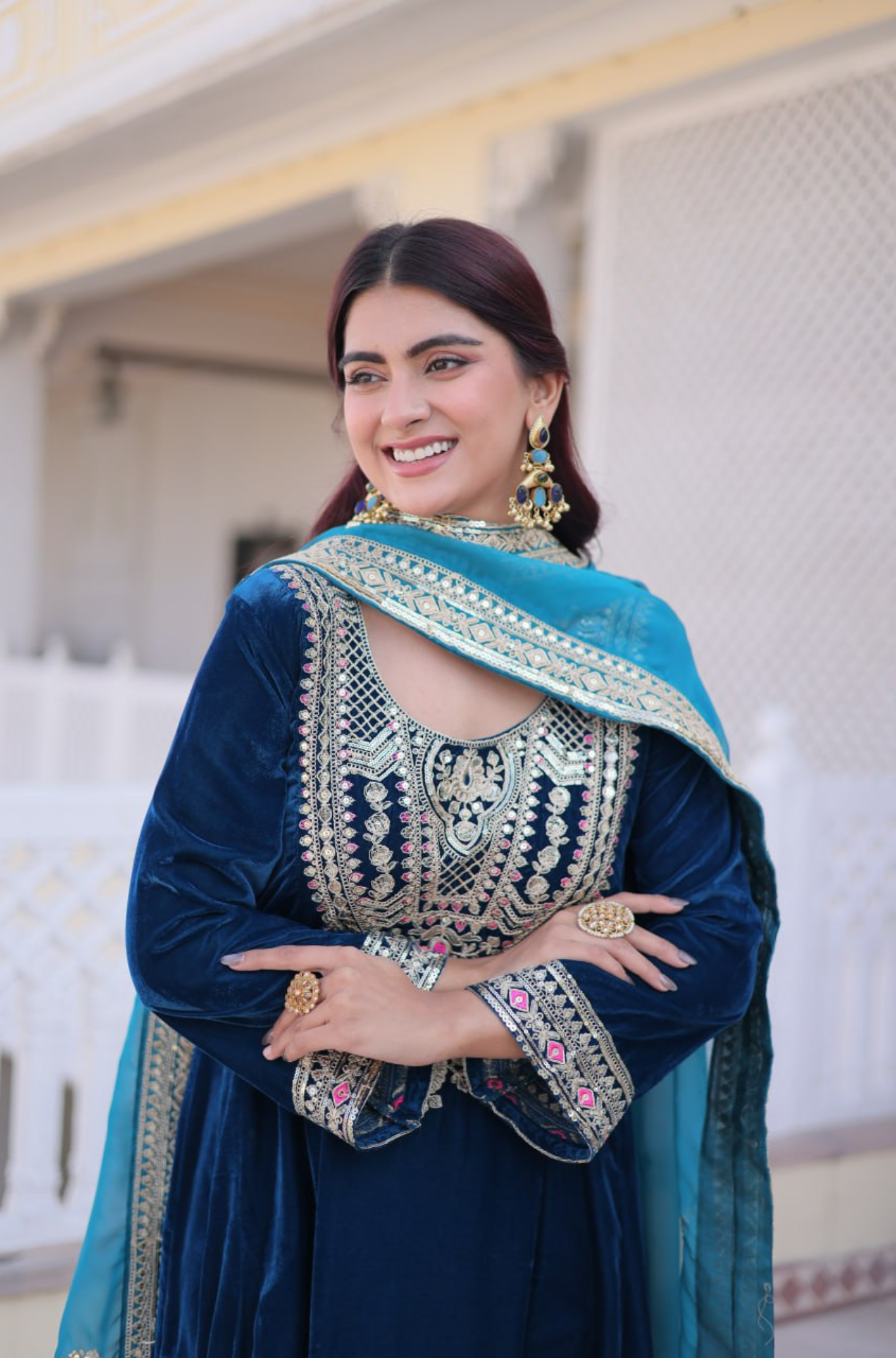 Women's Premium Velvet Kurta Pant Dupatta Set