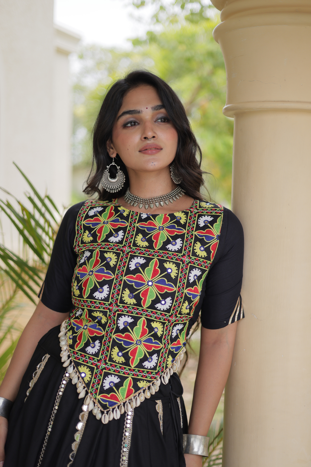 Designer Navratri Chaniya Choli with Embroidered Yoke & Mirror Work