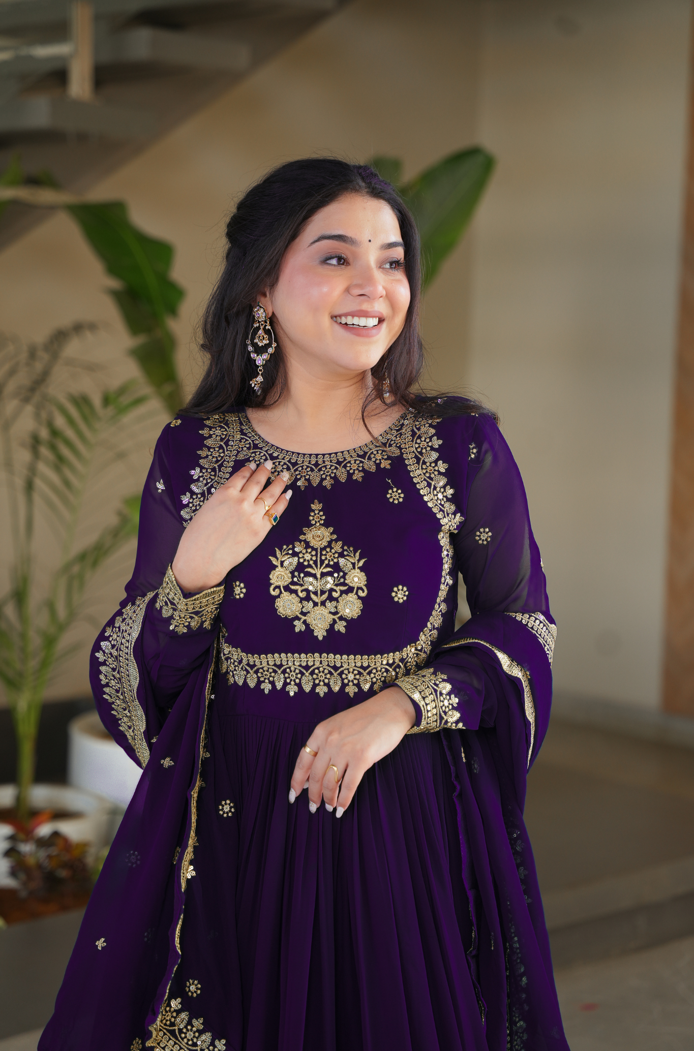 Women Embroidered Anarkali Gown with Dupatta