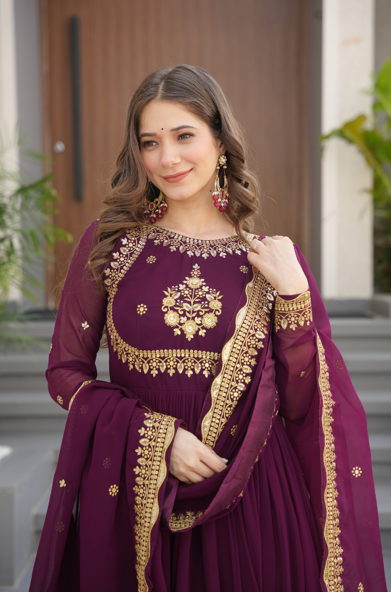 Women Embroidered Anarkali Gown with Dupatta